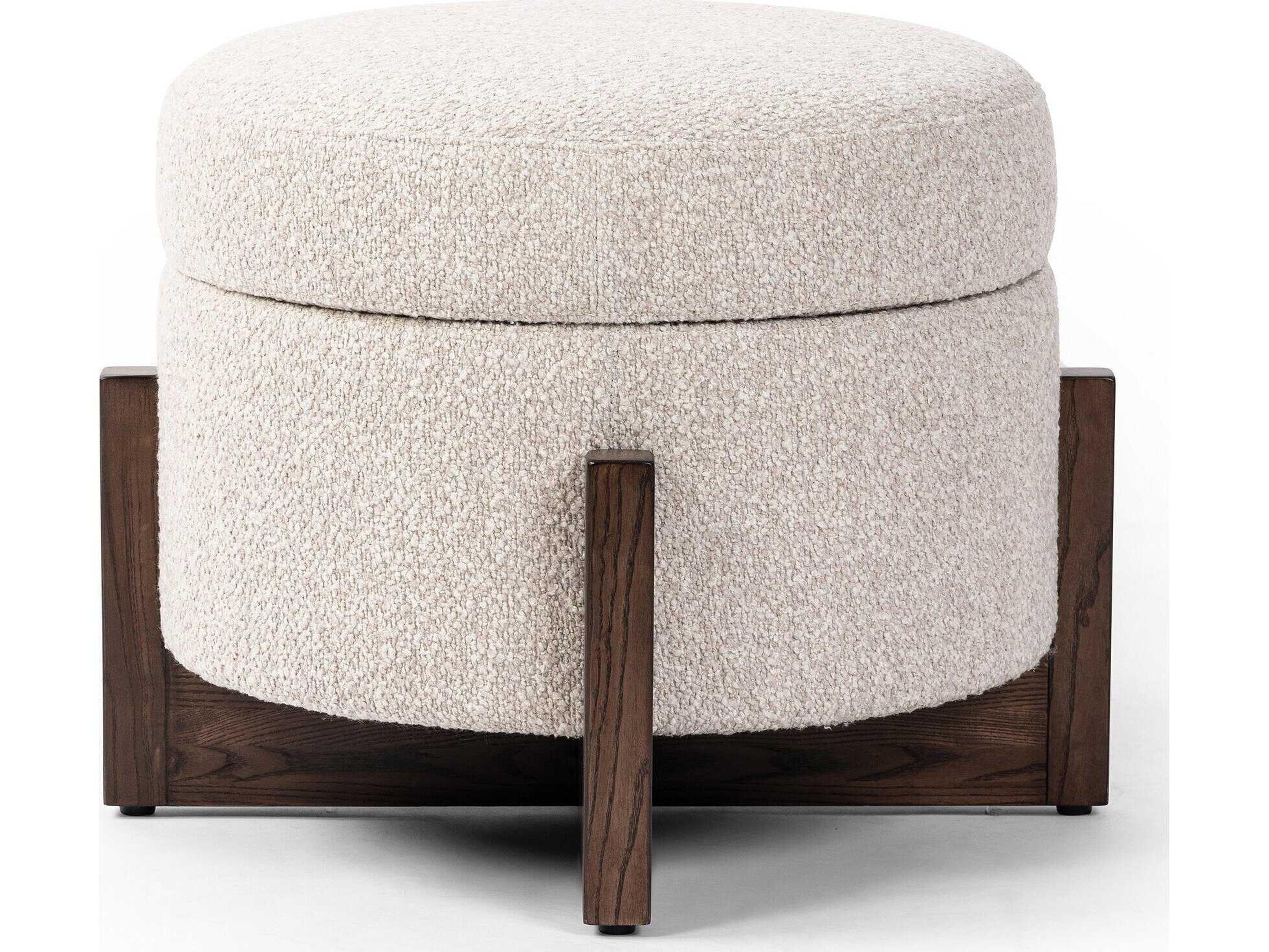 Four Hands Ashford Esben Storage Sattley Fog Terra Brown Nettlewod Beige Upholstered Ottoman
