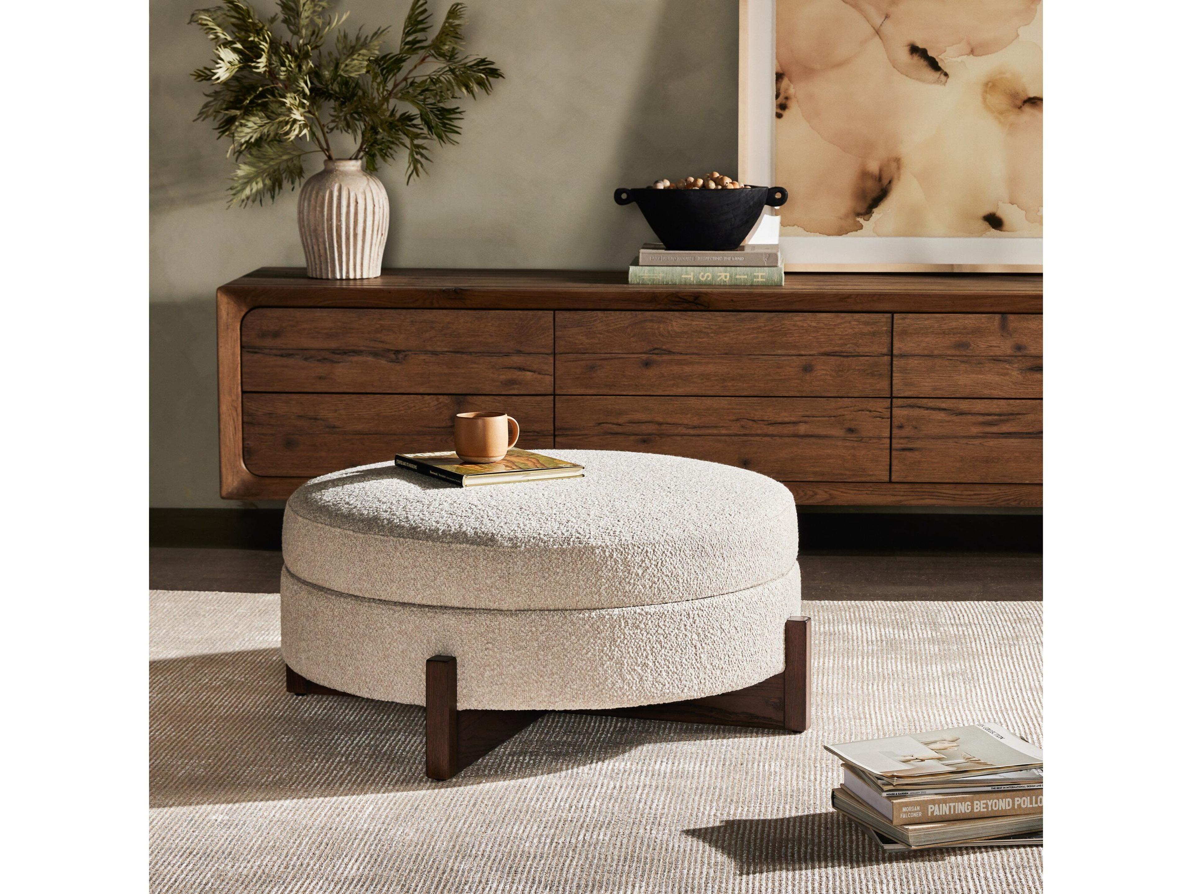 Luxecor Globetrotter Esben Storage Sattley Fog Terra Brown Nettlewod Beige Upholstered Ottoman