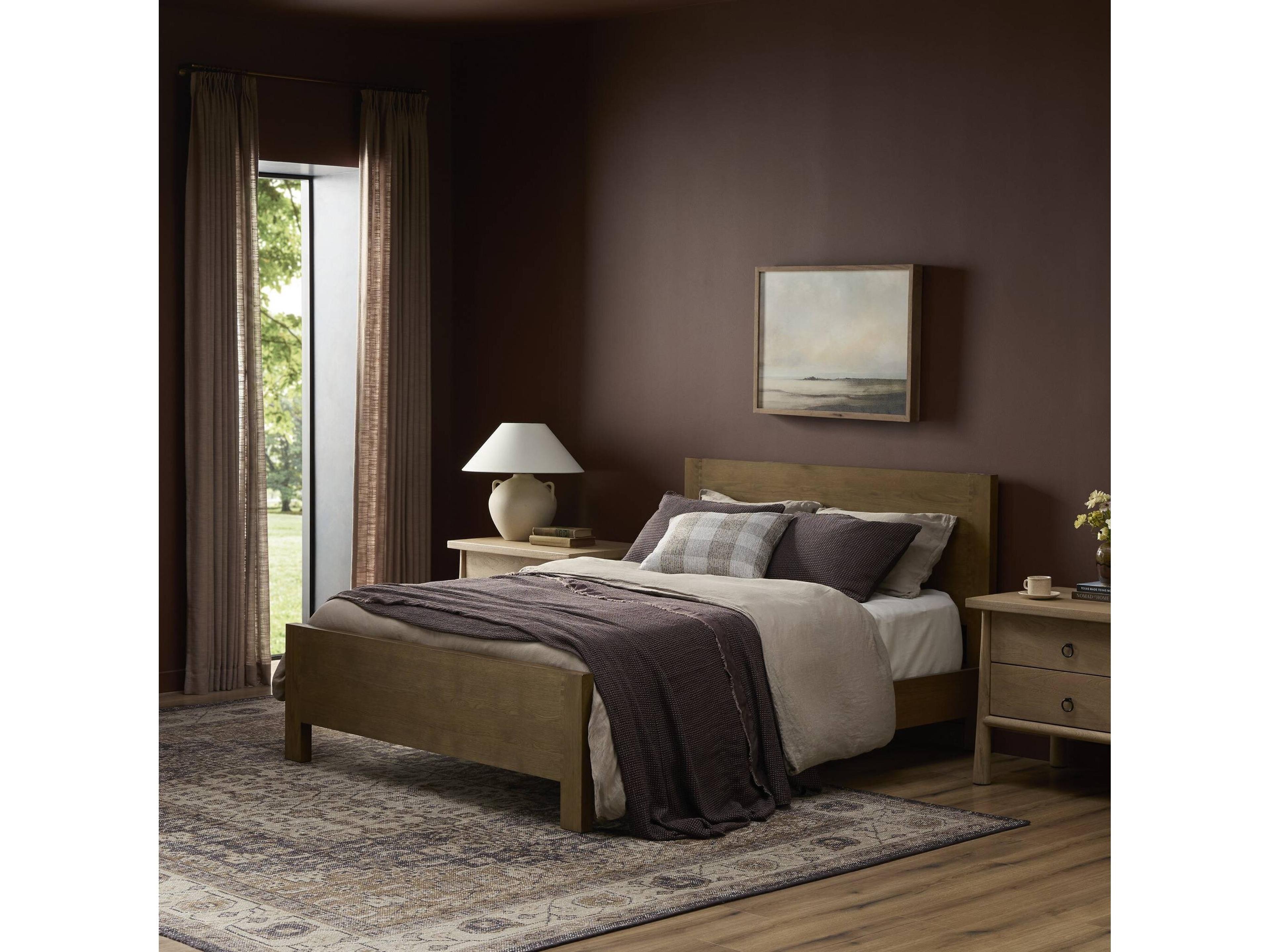 Four Hands Haiden Meadow Tawny Oak Brown Wood Queen Panel Bed