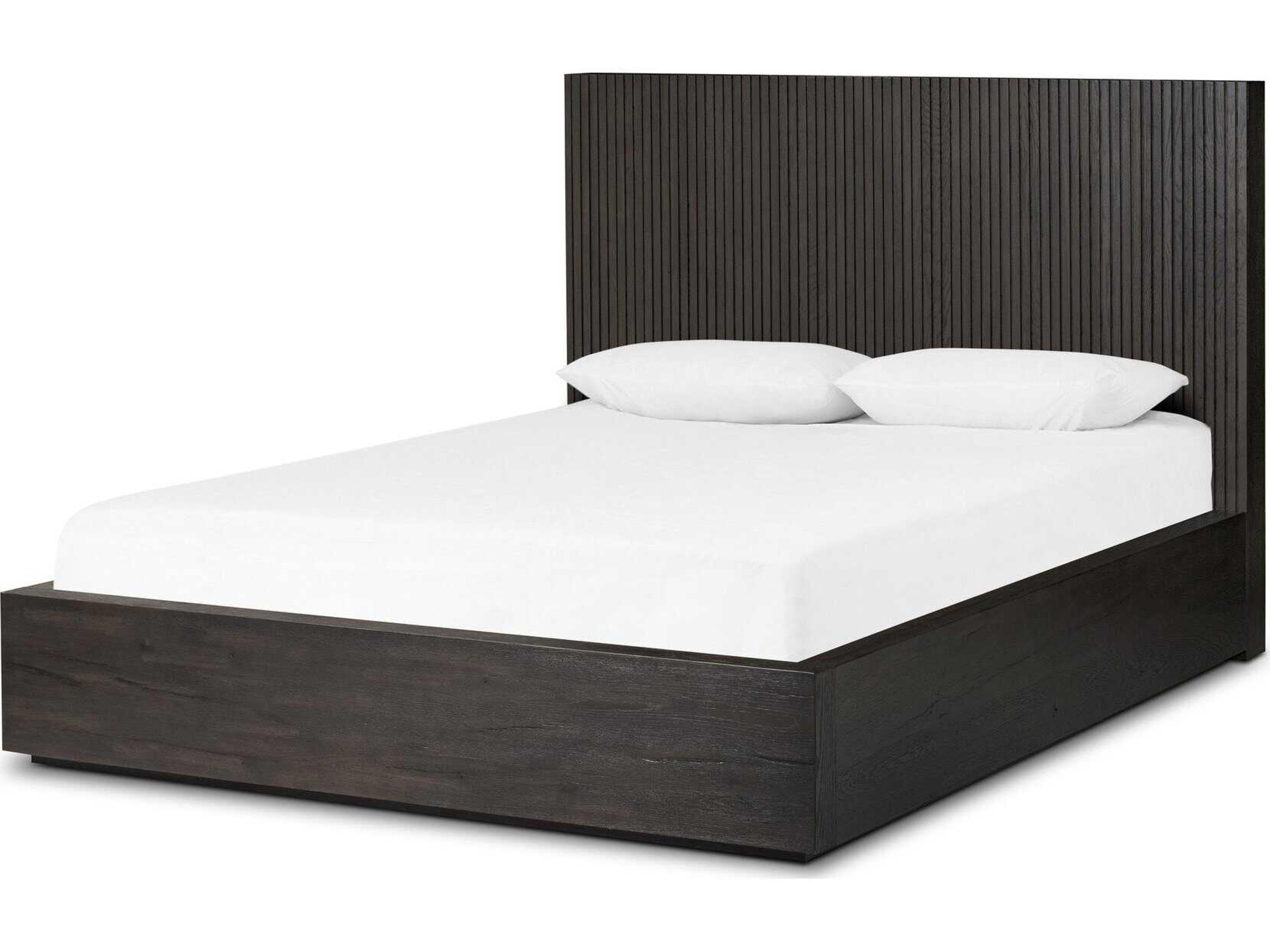 Bina Leo Black Oak Wood Queen Platform Bed