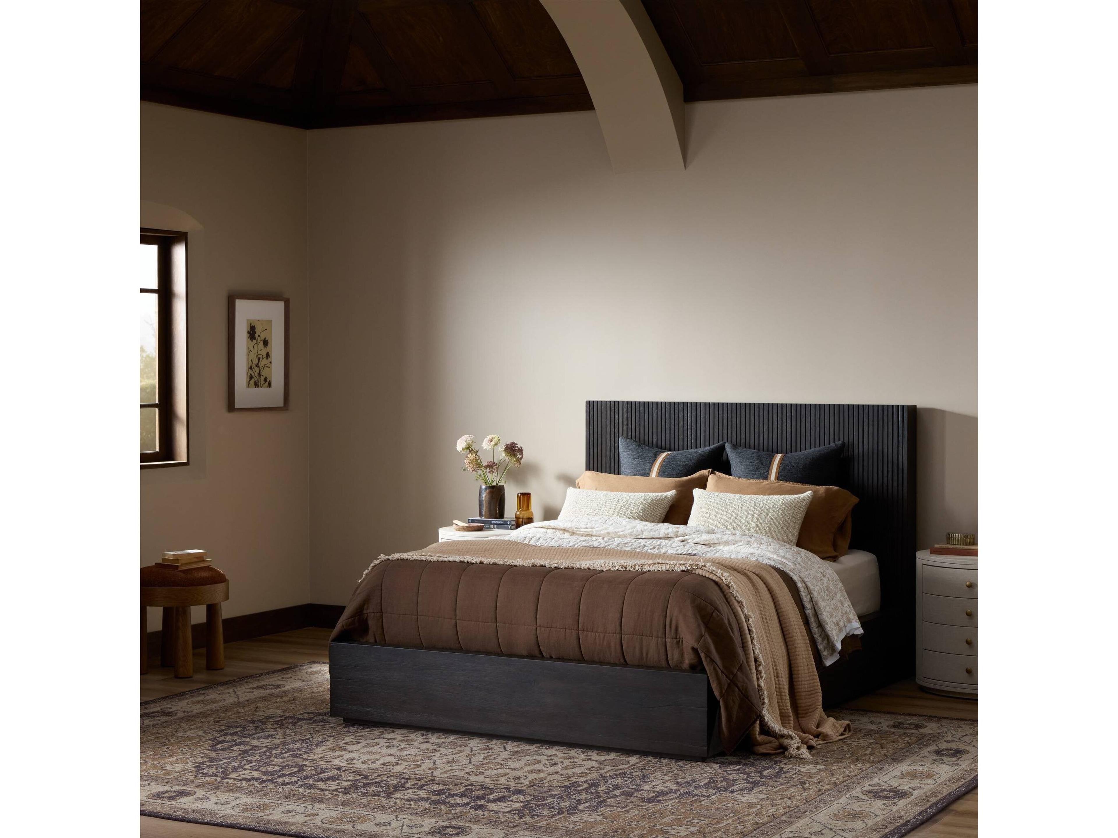 Four Hands Bina Leo Black Oak Wood Queen Platform Bed