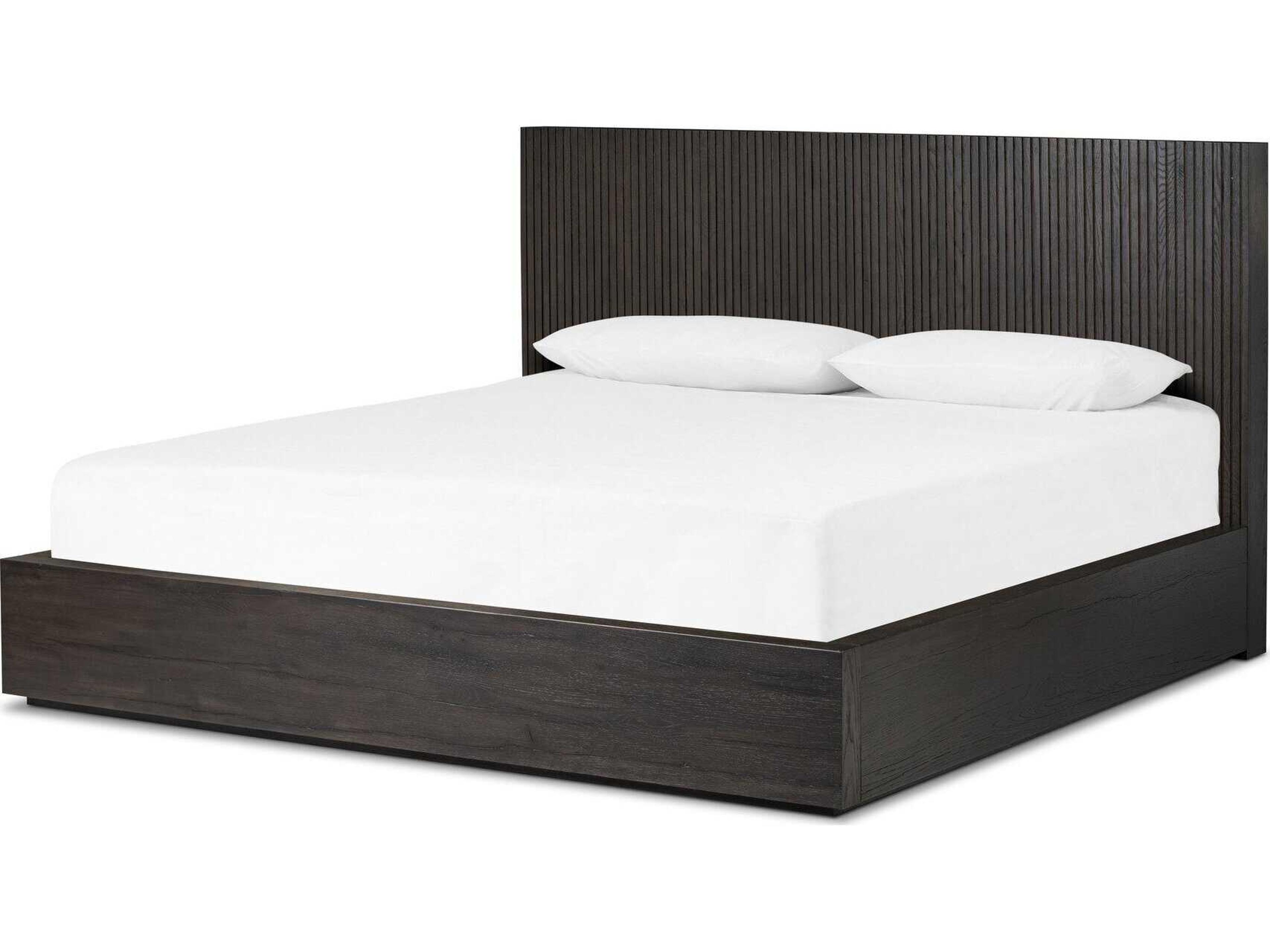 Bina Leo Black Oak Wood King Platform Bed