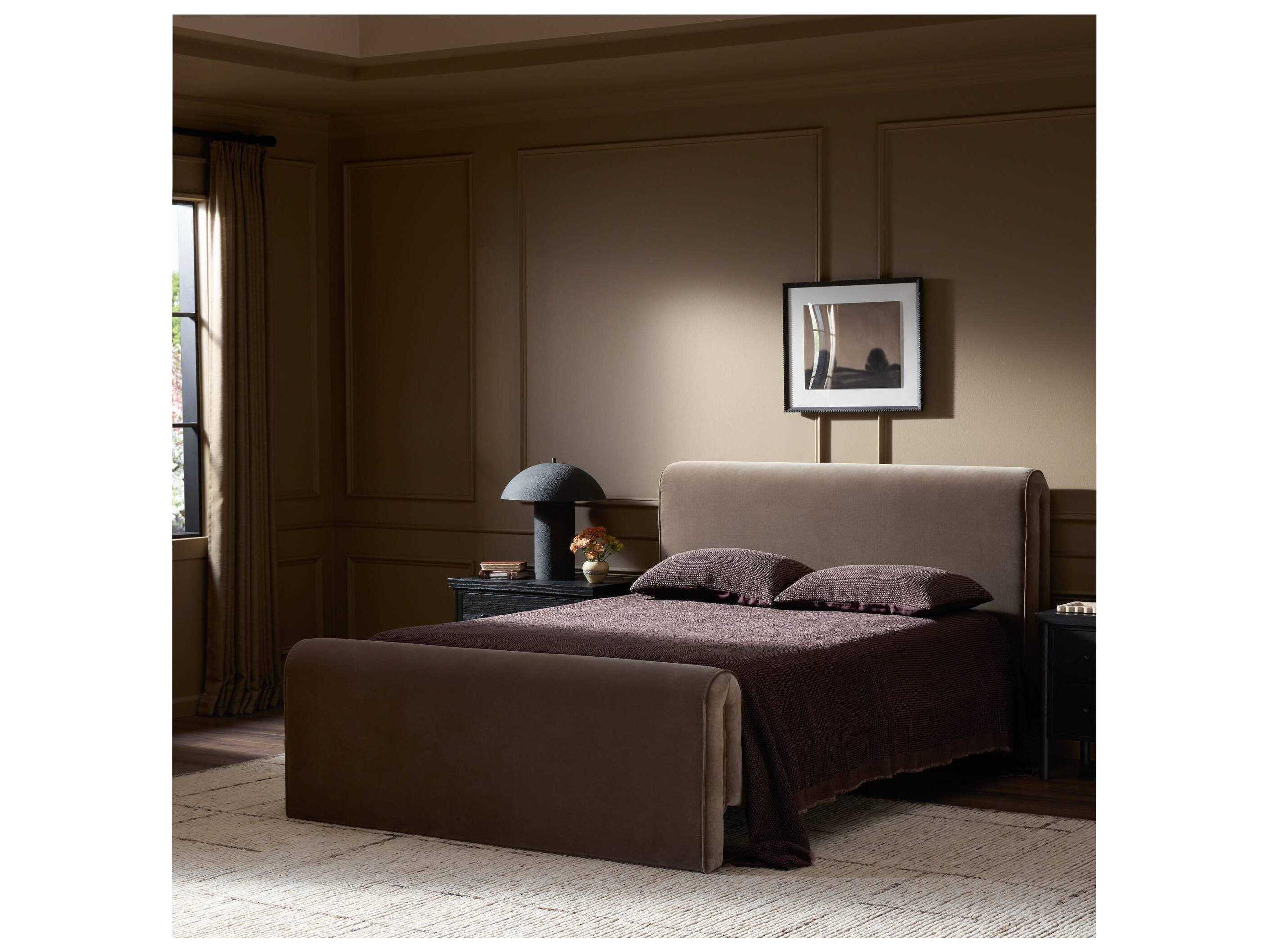 Four Hands Norwood Surrey Fossil Burma Shiitake Brown Upholstered Queen Panel Bed