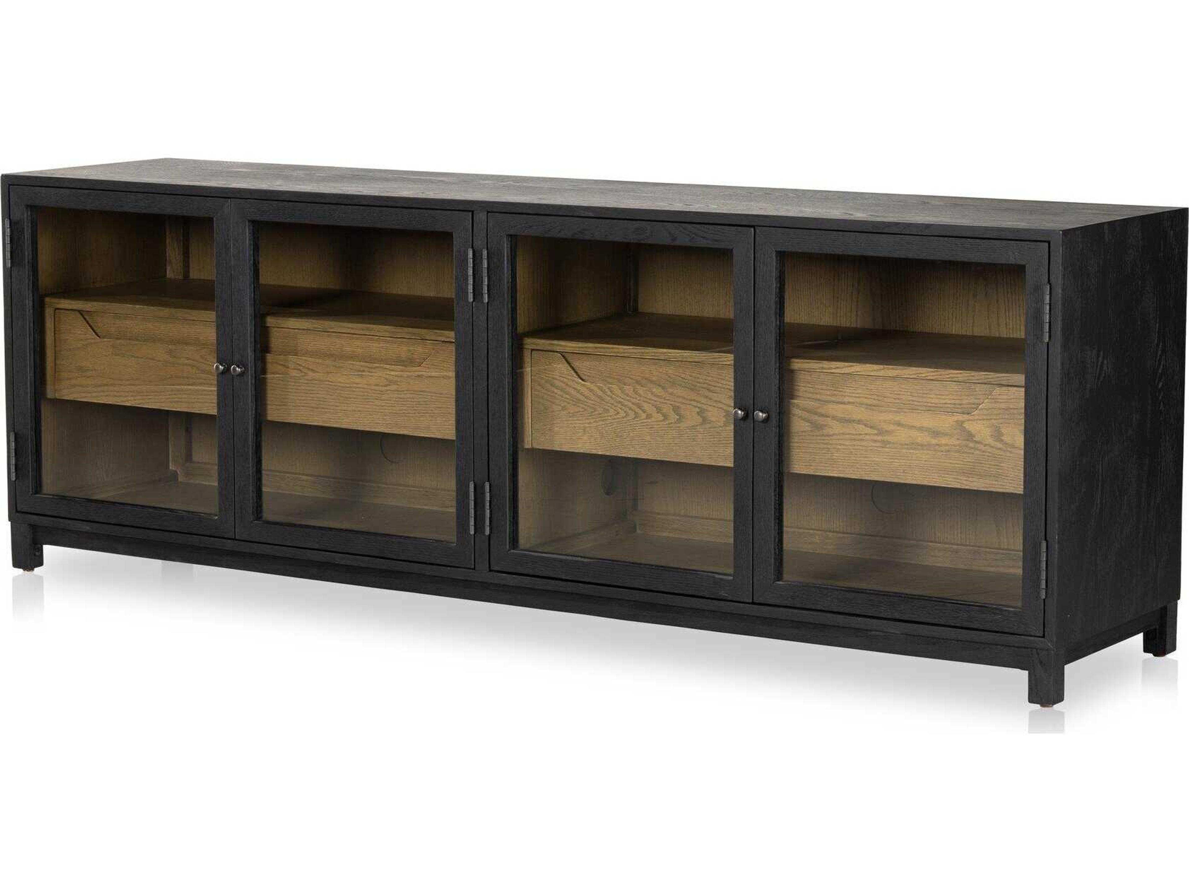 Irondale Millie 78" Oak Wood Tempered Glass Drifted Black Media Console