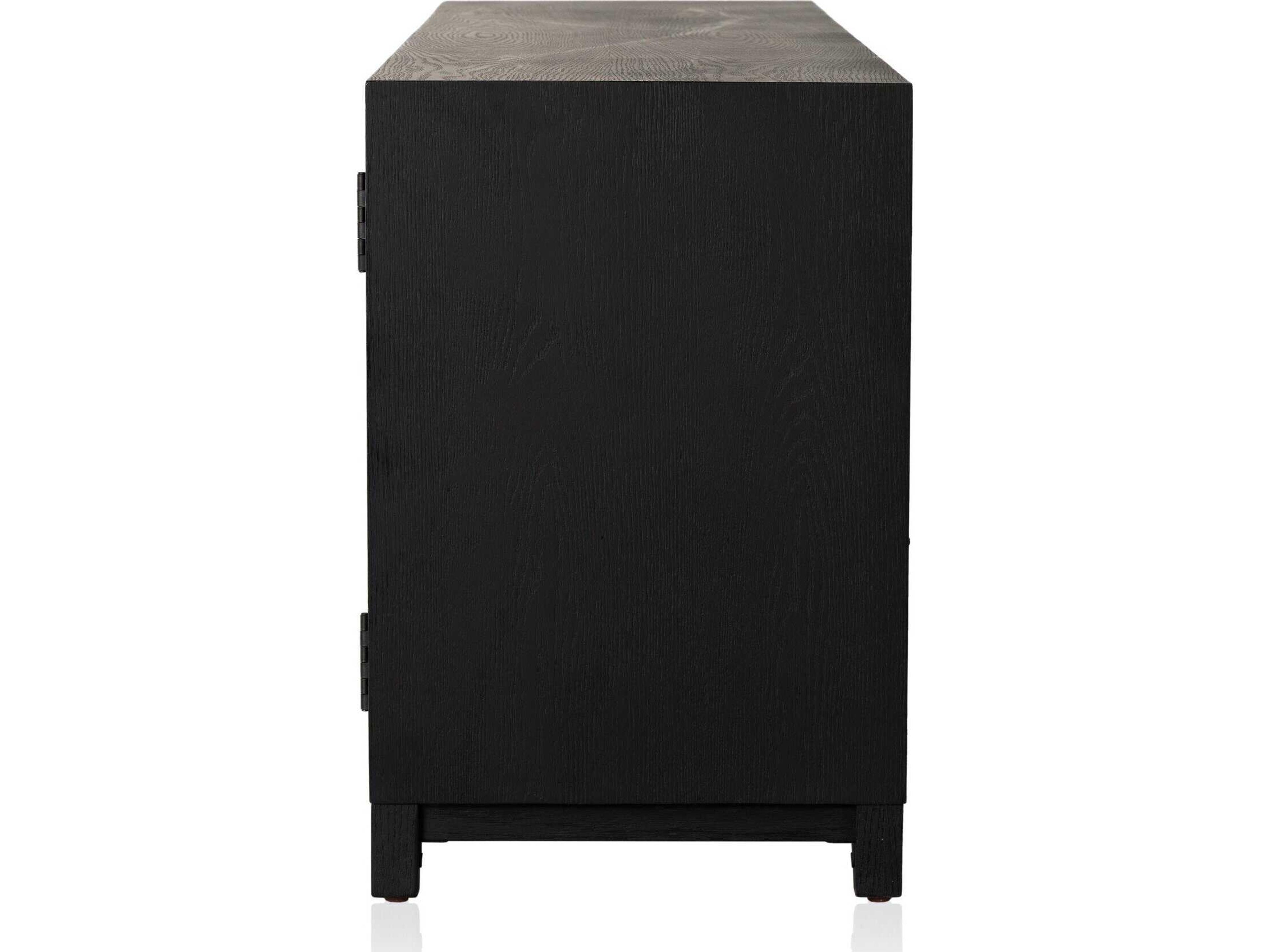 Four Hands Irondale Millie 78" Oak Wood Tempered Glass Drifted Black Media Console