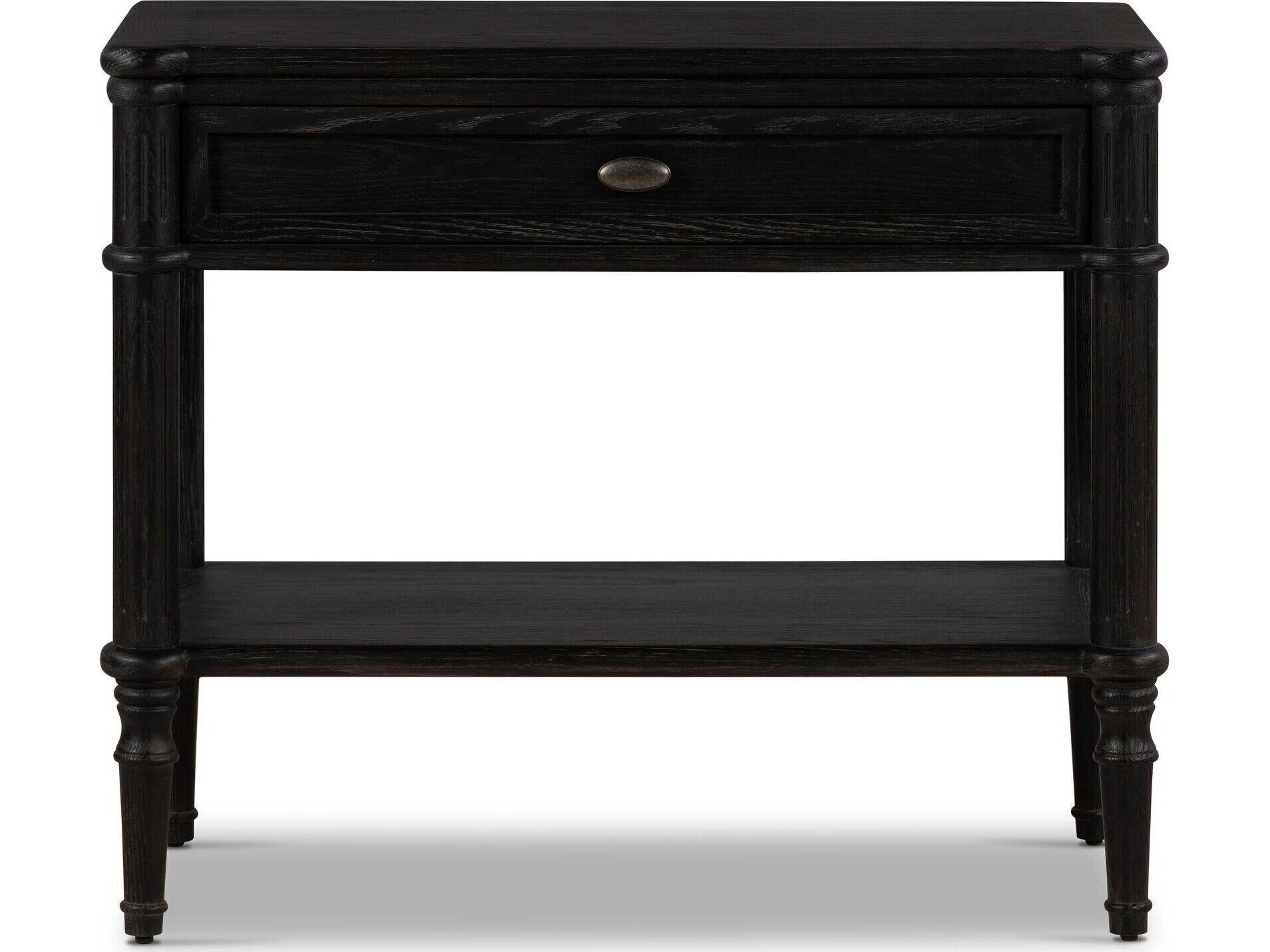 Four Hands Collins Toulouse 1-Drawer Black Oak Wood Nightstand