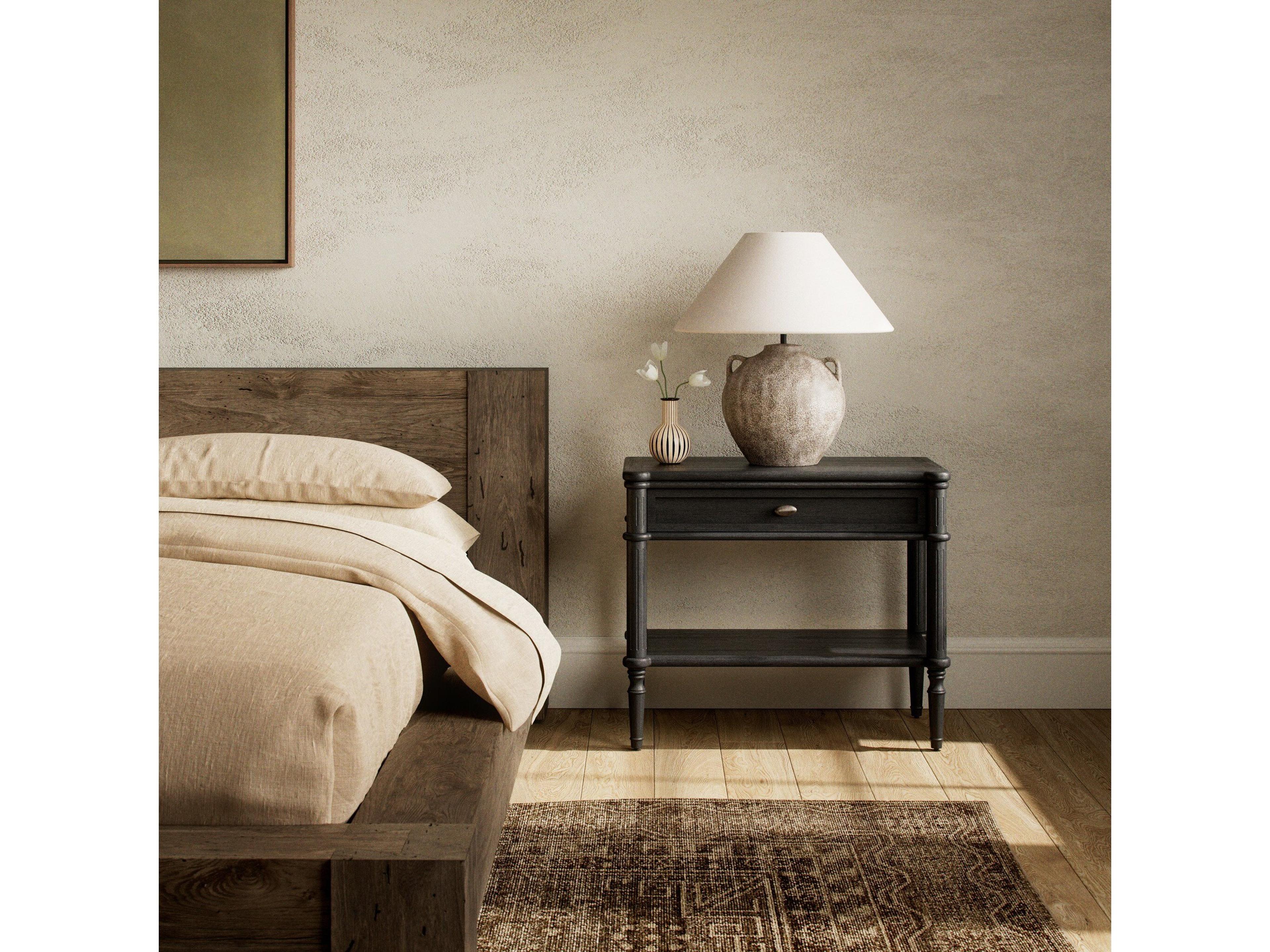 Four Hands Collins Toulouse 1-Drawer Black Oak Wood Nightstand