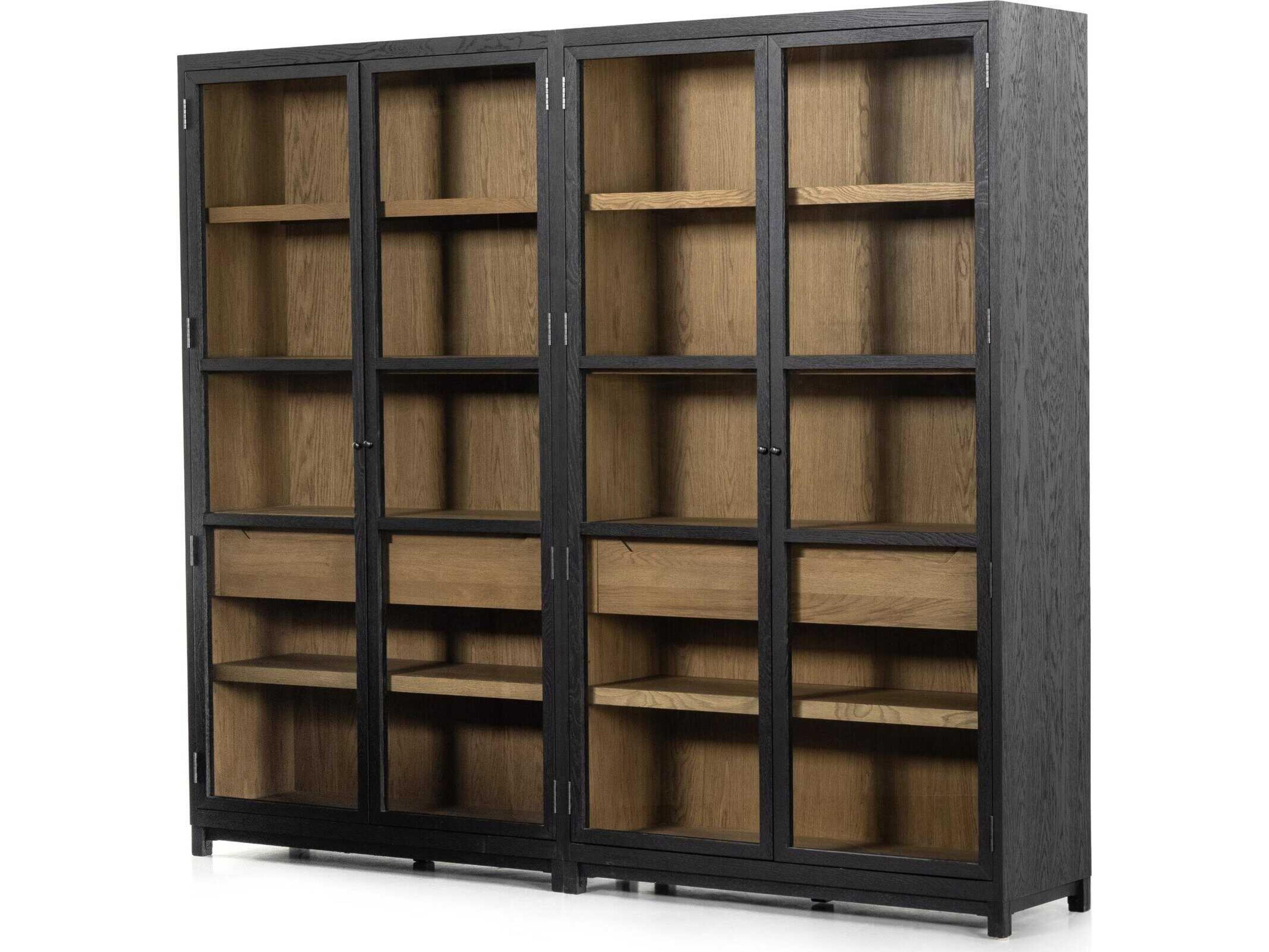 Irondale Millie Oak Wood Tempered Glass Drifted Black Display Cabinet