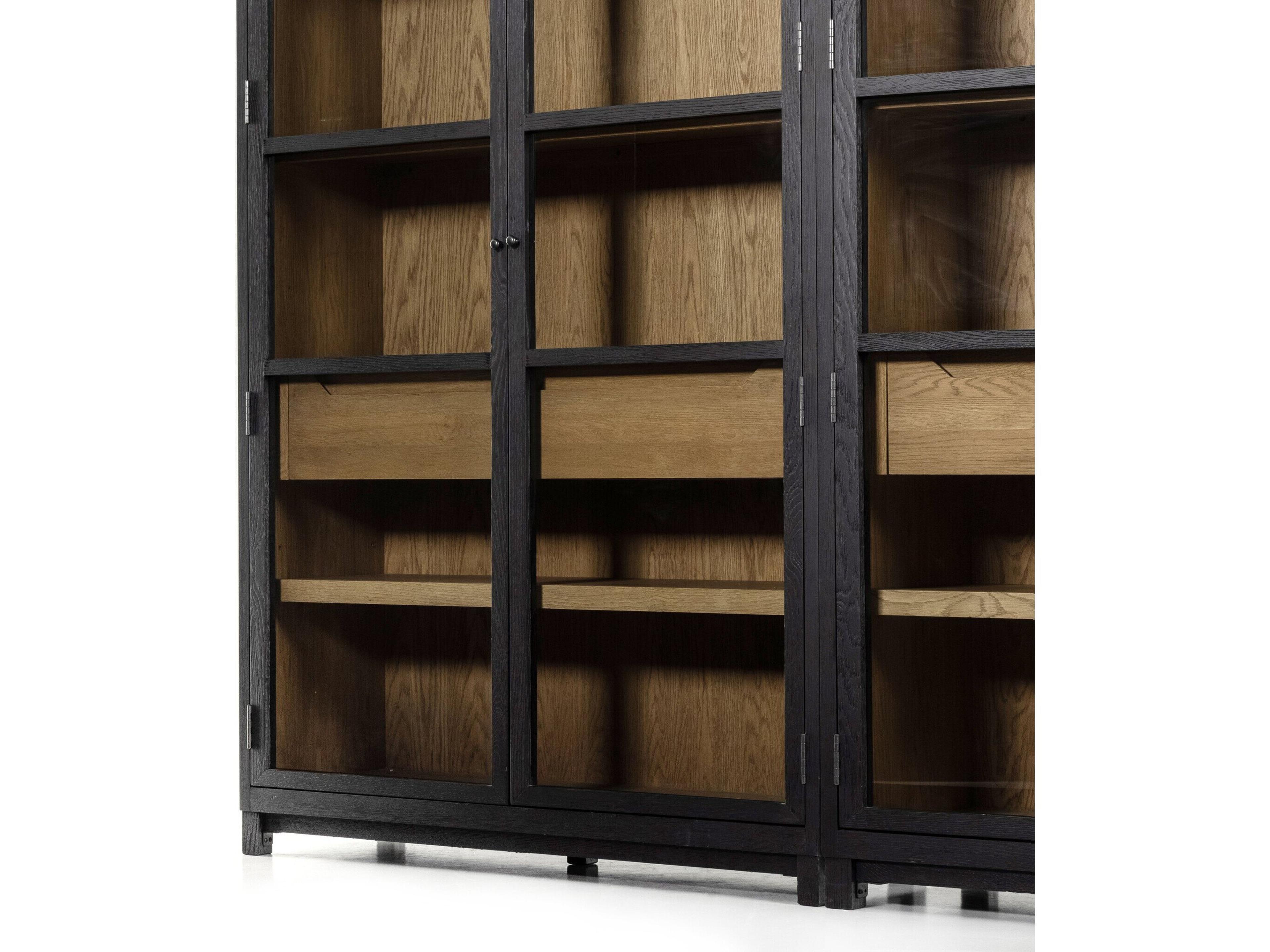Four Hands Irondale Millie Oak Wood Tempered Glass Drifted Black Display Cabinet