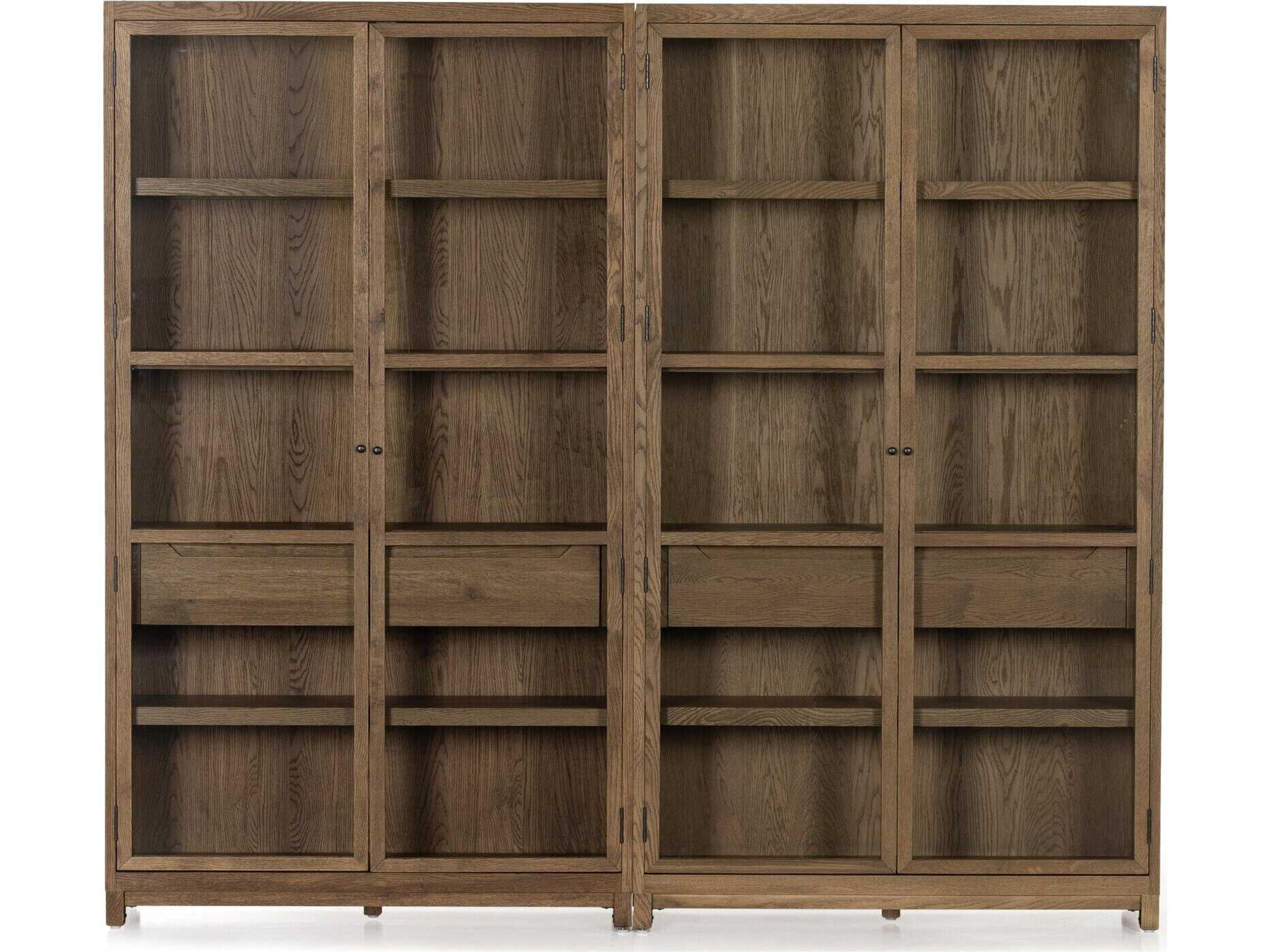 Four Hands Irondale Millie Oak Wood Tempered Glass Drifted Display Cabinet