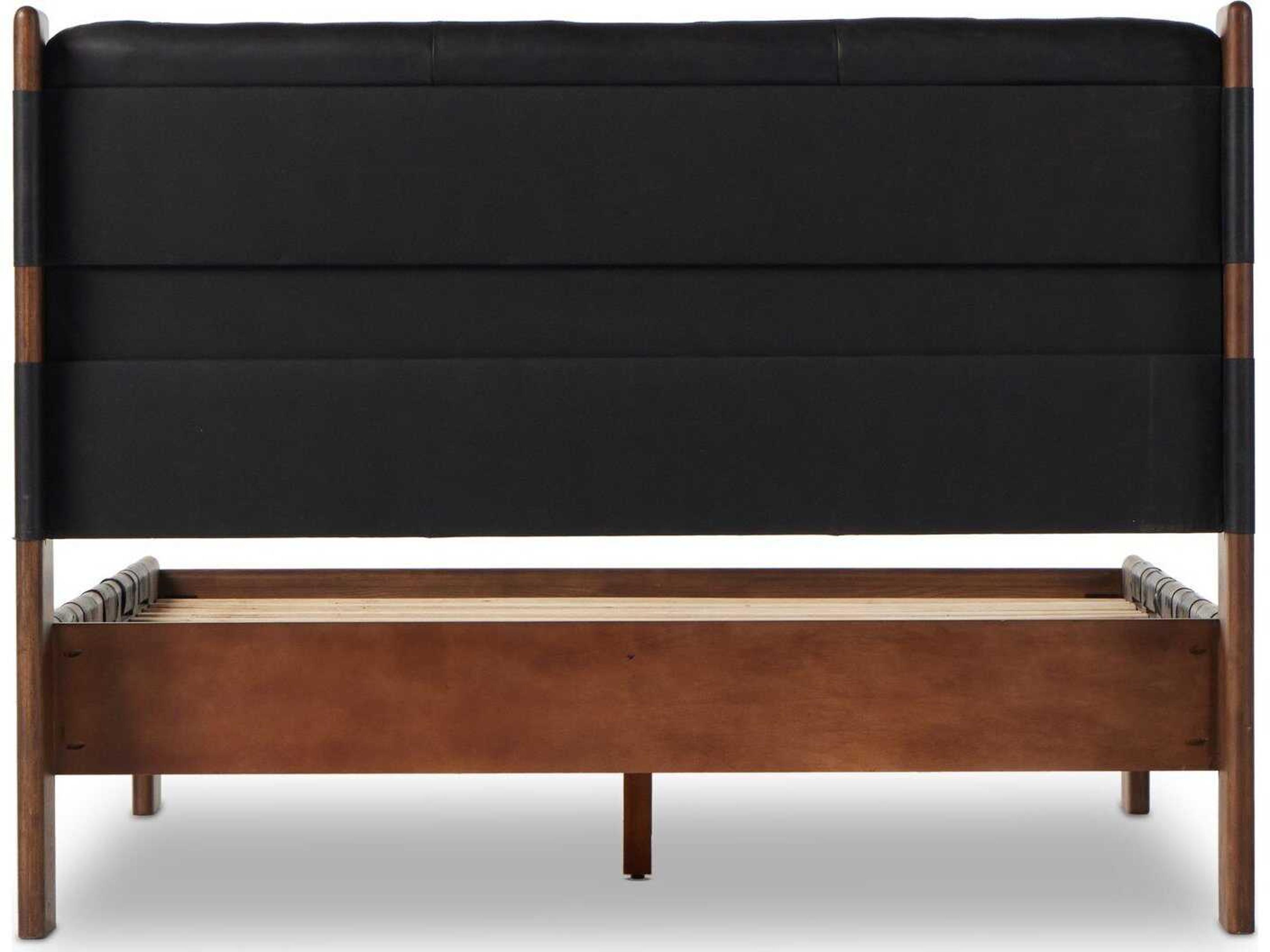 Four Hands Bolton Halston Terra Brown Ash Black Wood Leather King Panel Bed