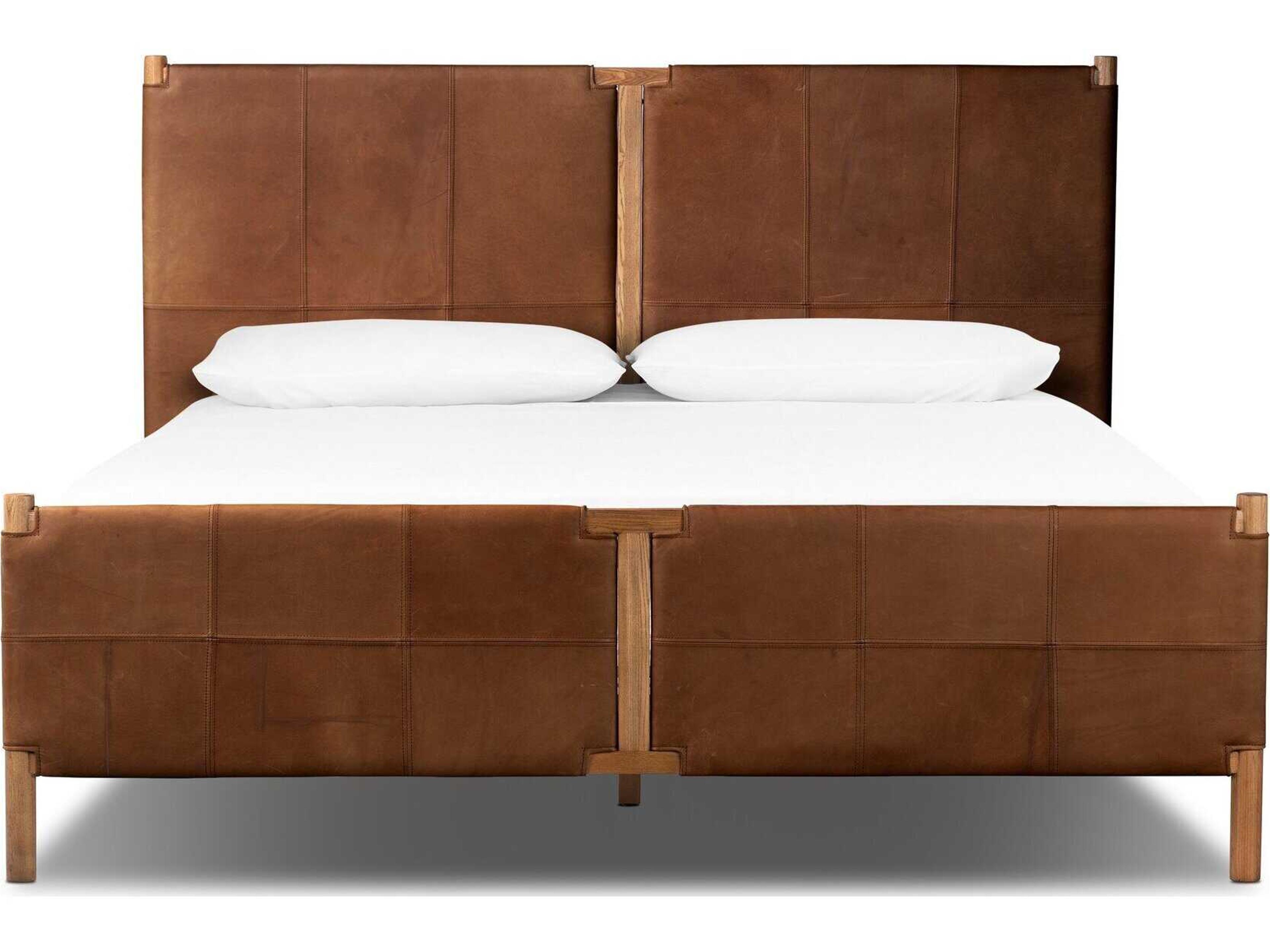 Four Hands Bolton Salado Brown Ash Wood Leather King Panel Bed
