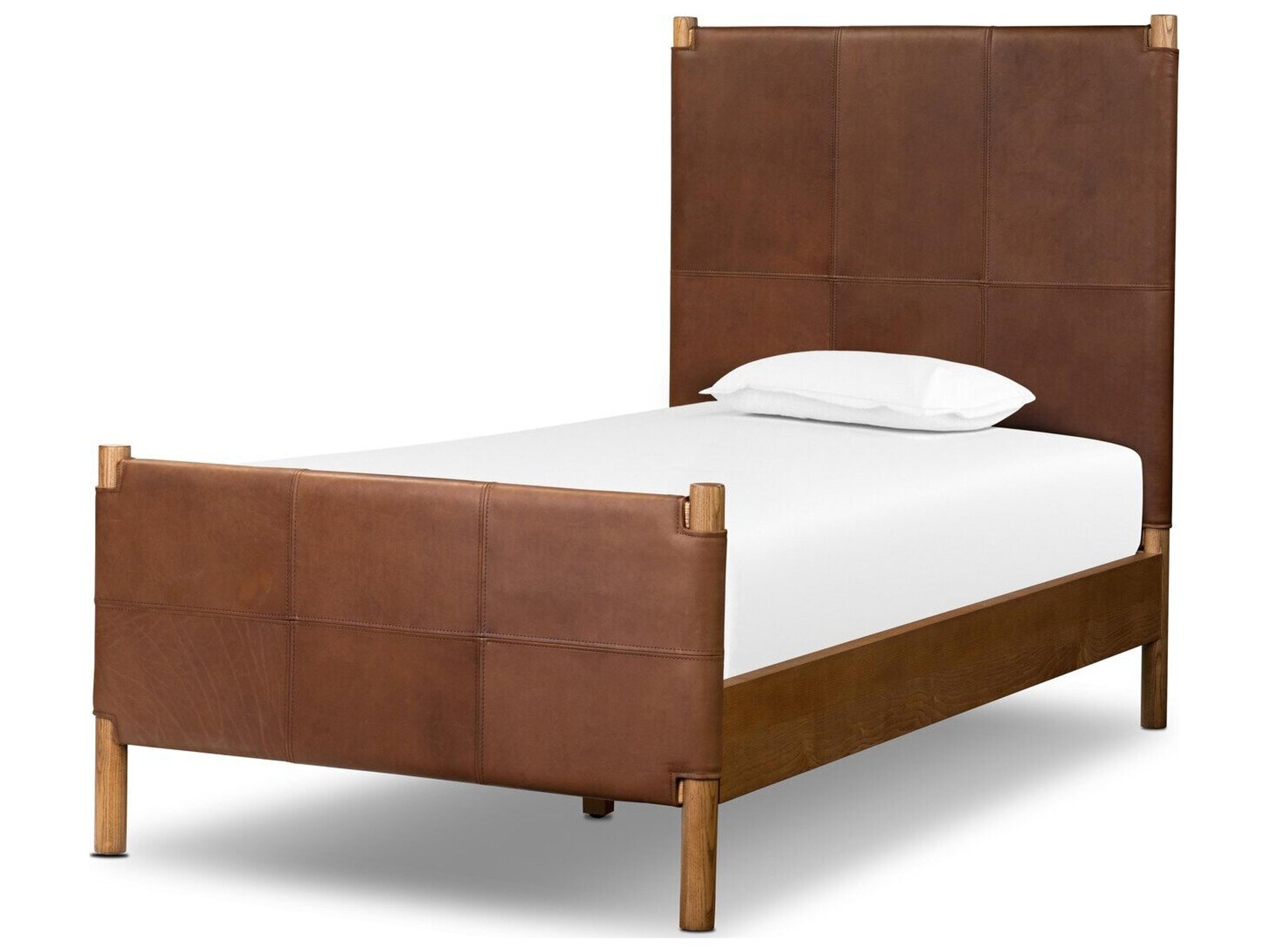 Bolton Brown Ash Wood Leather Twin Panel Bed
