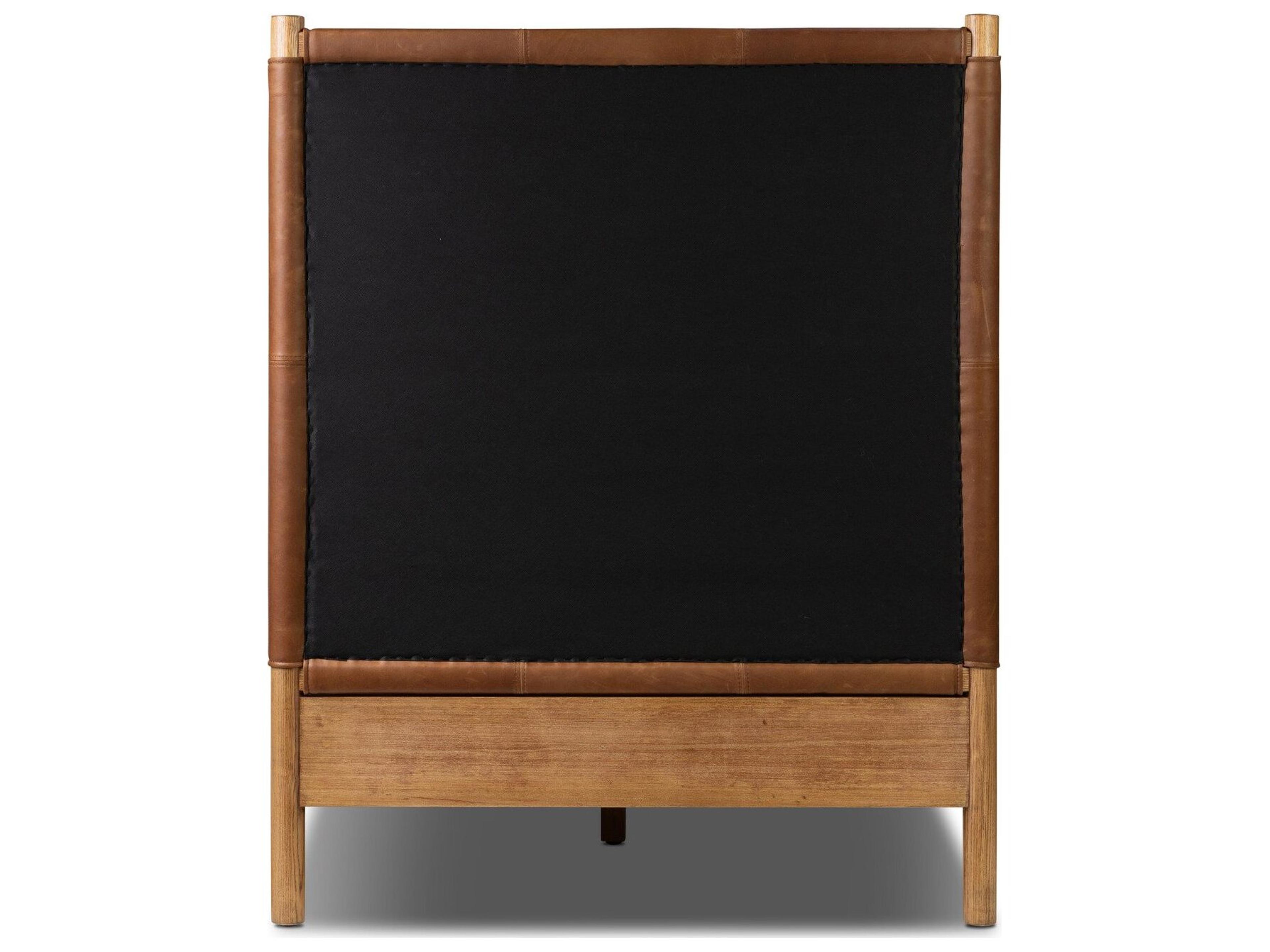 Four Hands Bolton Brown Ash Wood Leather Twin Panel Bed