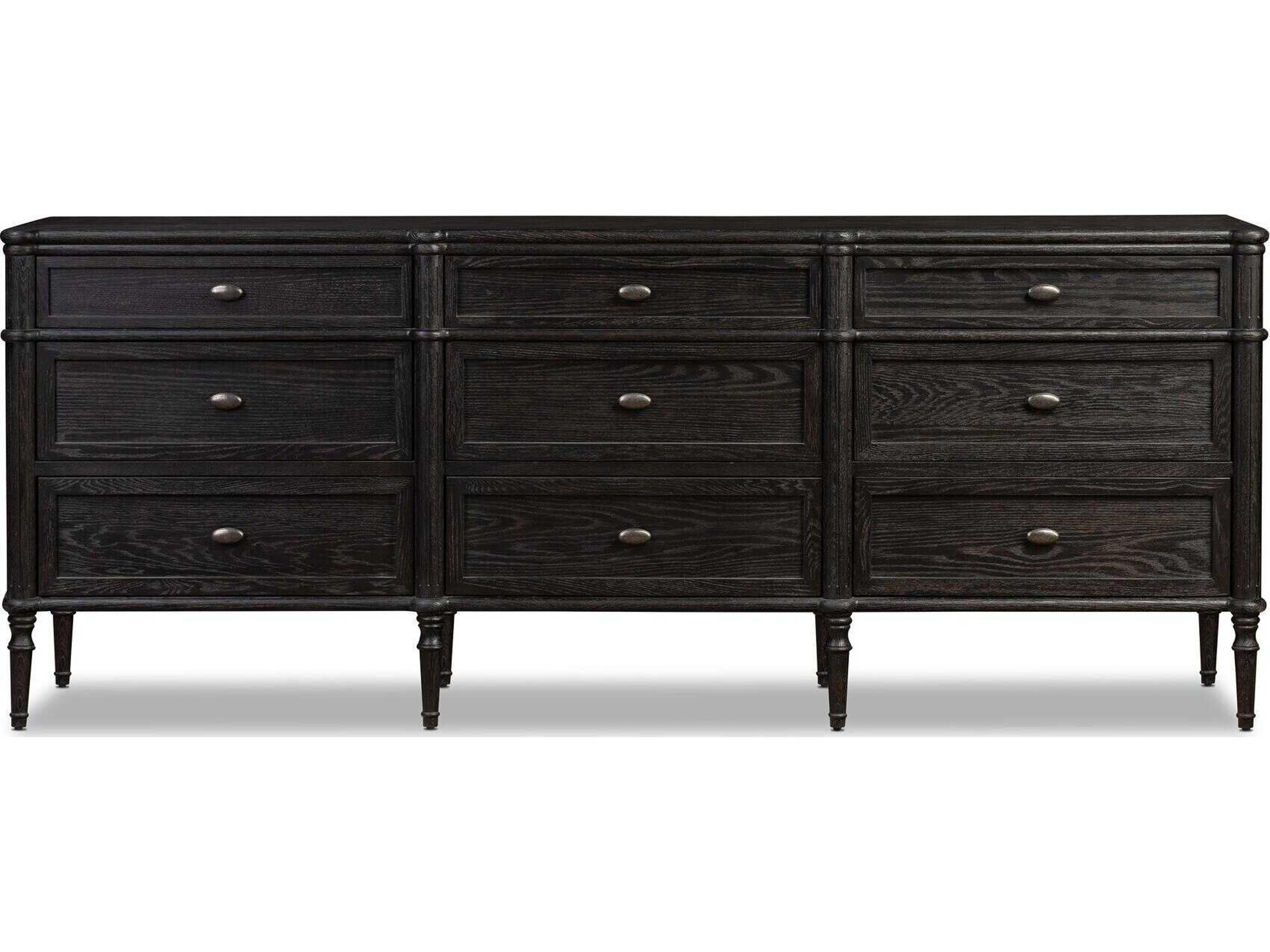 Four Hands Collins Toulouse Distressed Black Oak  Wood 9 Drawer Dresser