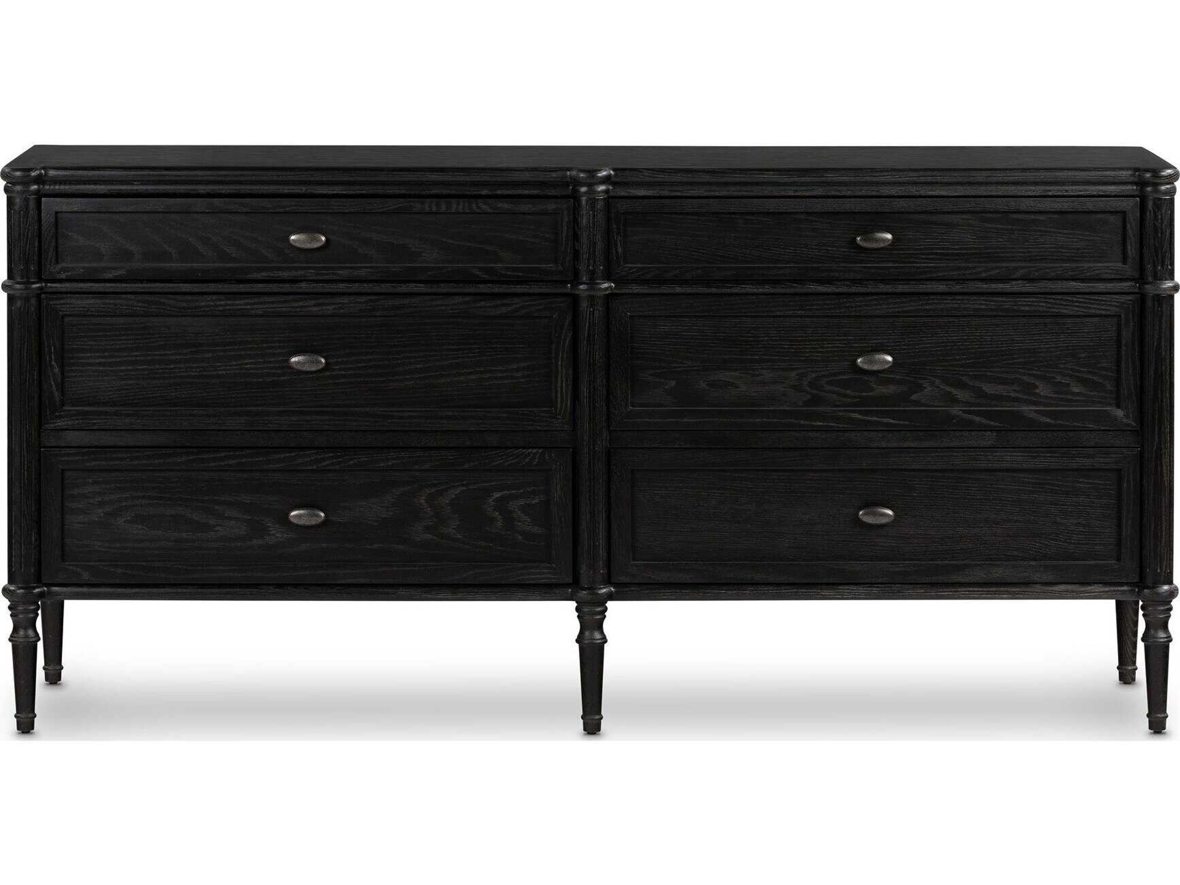 Four Hands Collins Toulouse Distressed Black Oak  Wood 6 Drawer Dresser