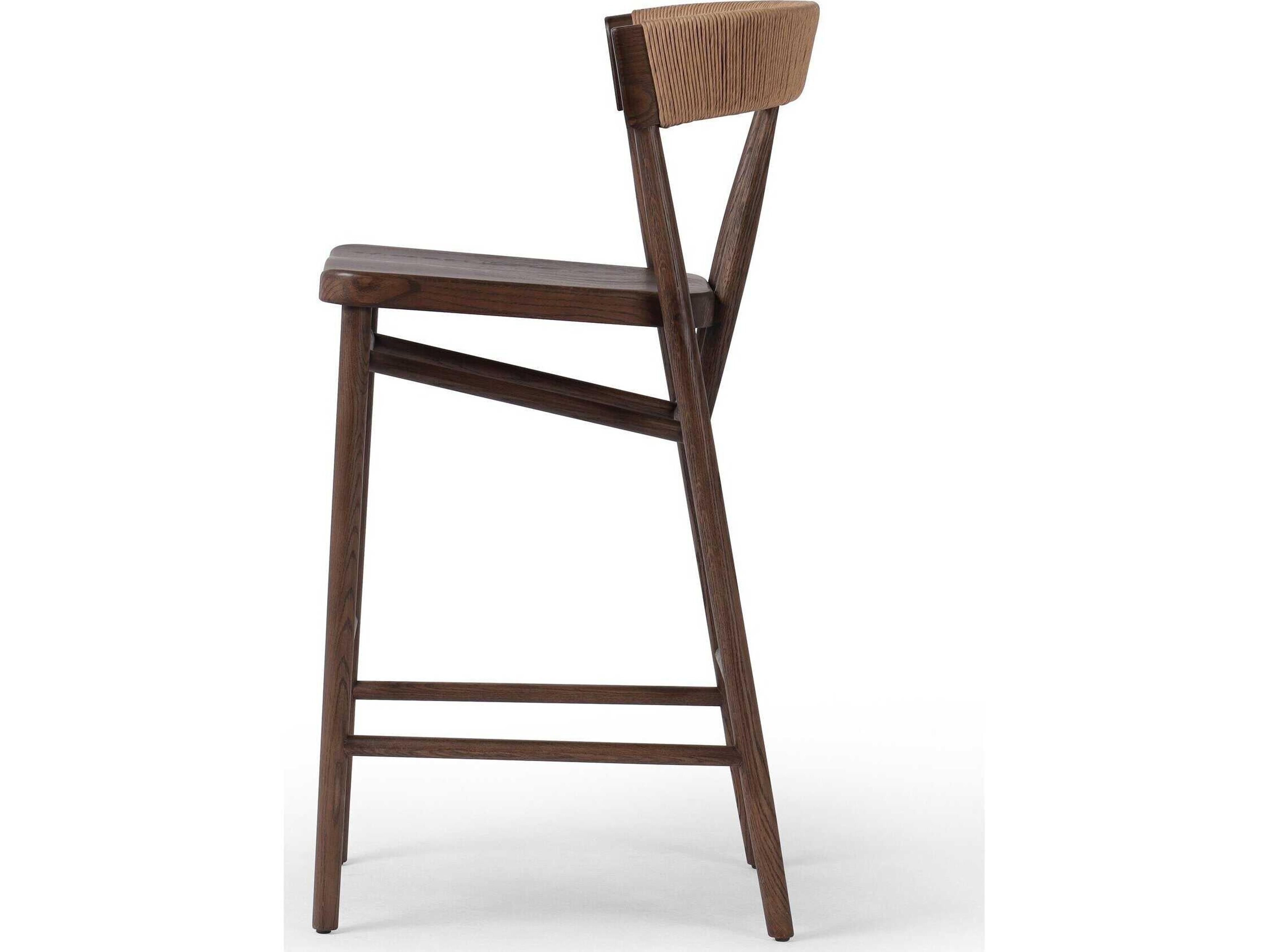 Four Hands Allston Buxton Oak Wood Drifted Natural Paper Rush Bar Stool