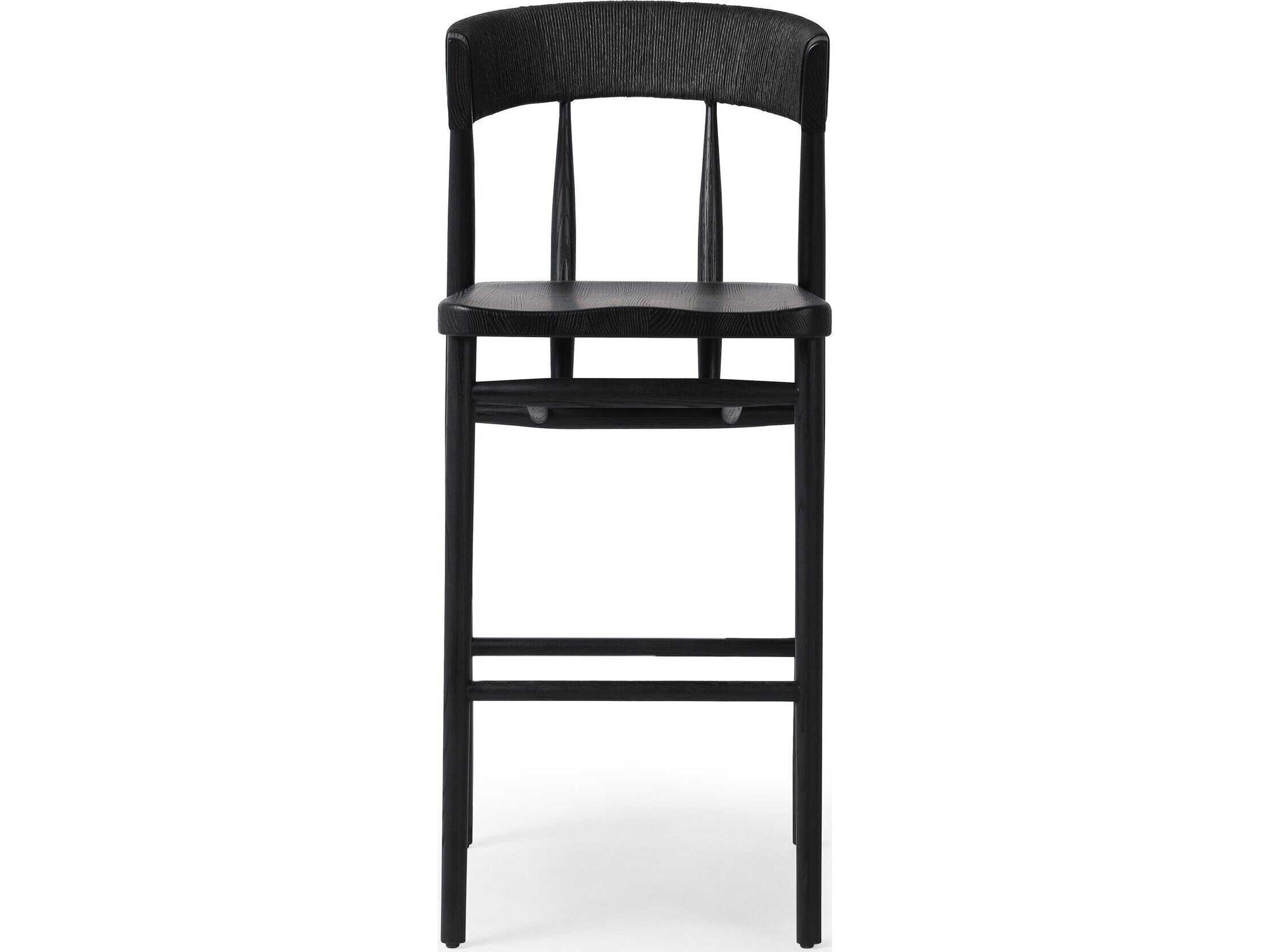 Four Hands Allston Buxton Oak Wood Black Rush Bar Stool