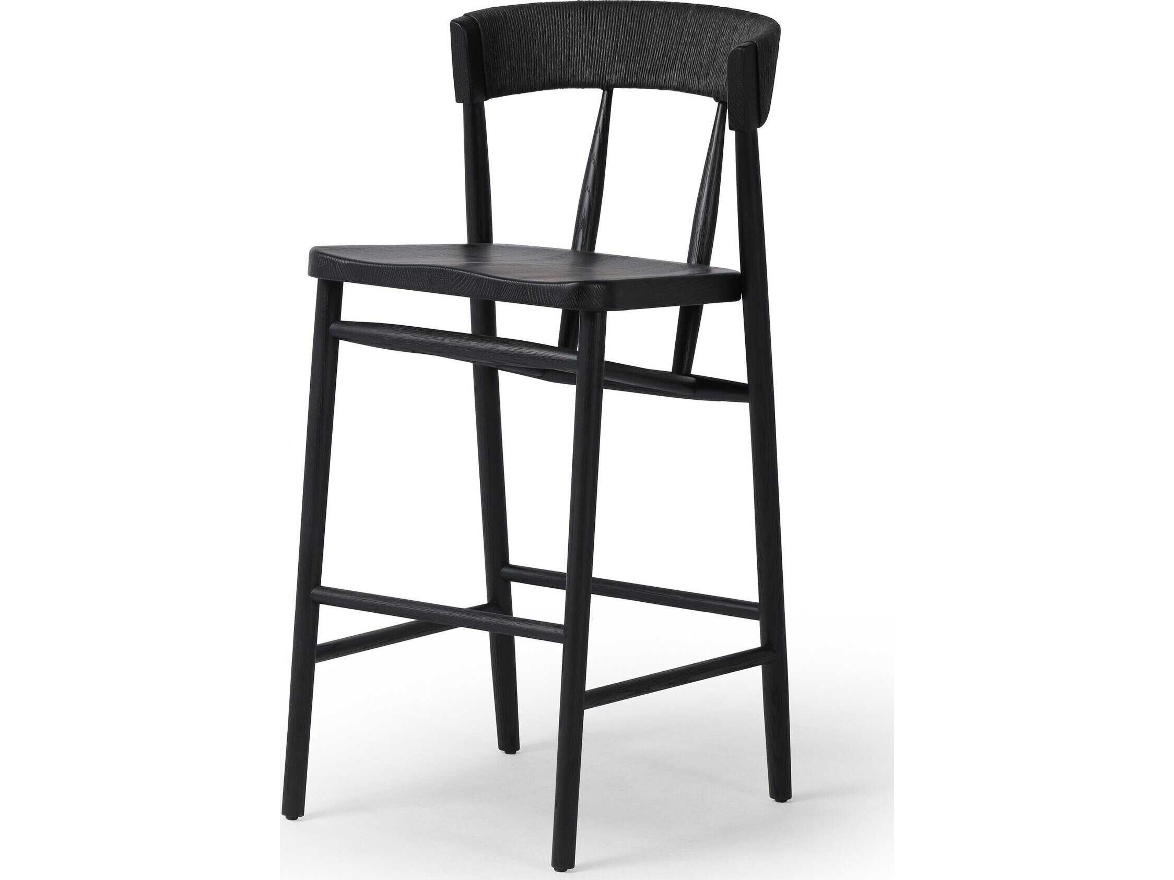 Four Hands Allston Buxton Oak Wood Black Rush Bar Stool