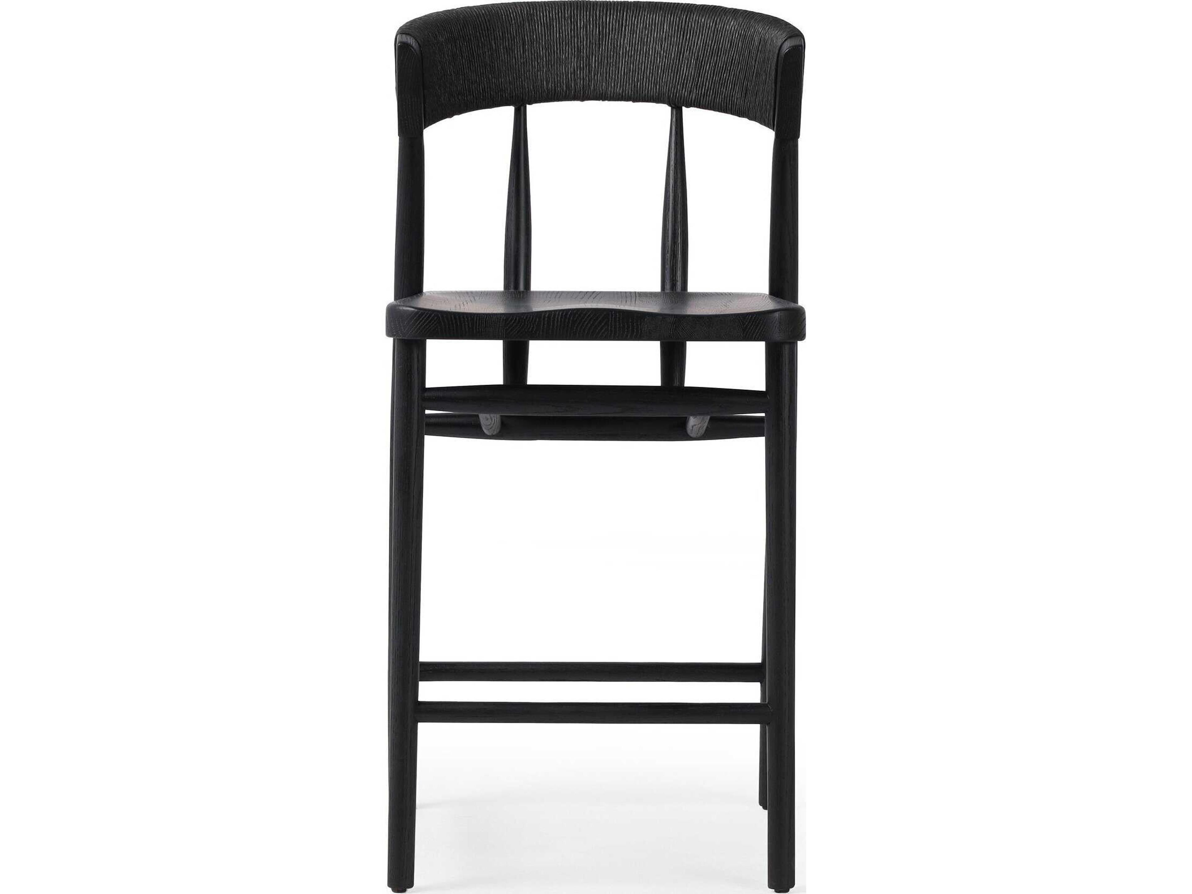 Four Hands Allston Buxton Oak Wood Black Rush Counter Stool