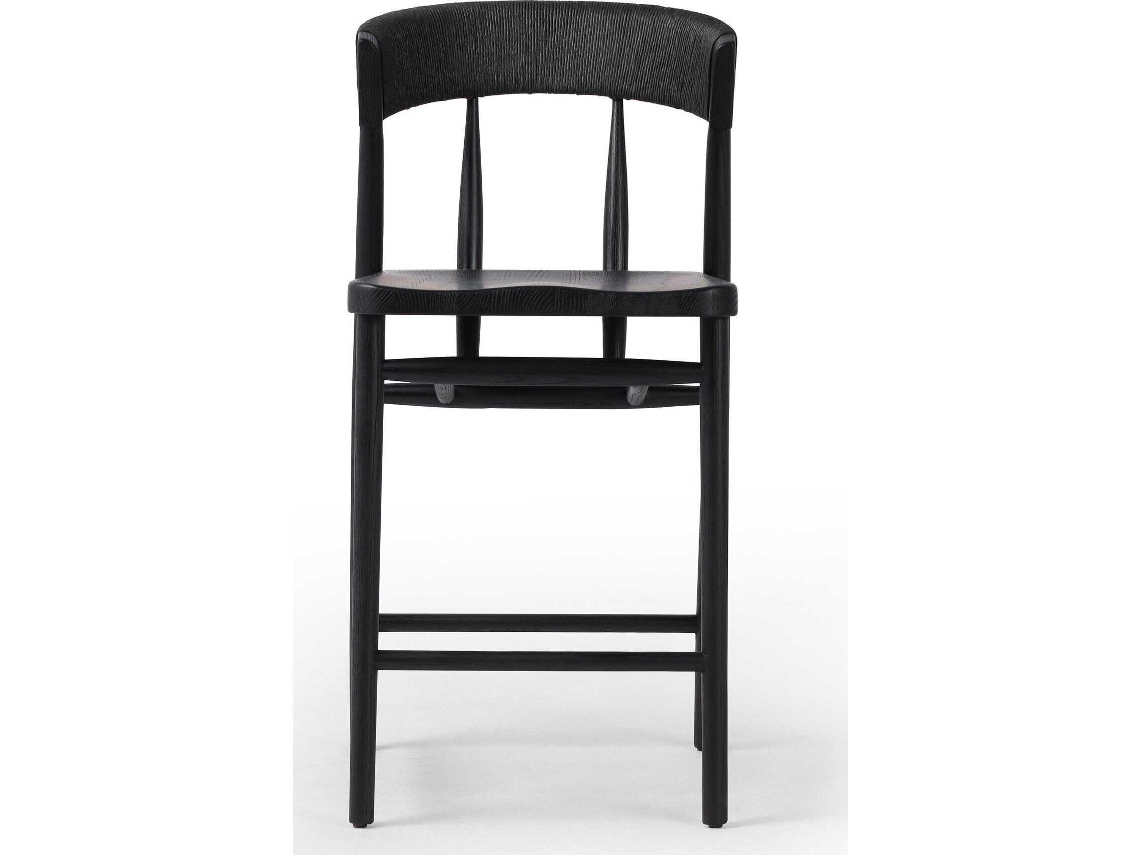 Four Hands Allston Buxton Oak Wood Black Rush Counter Stool