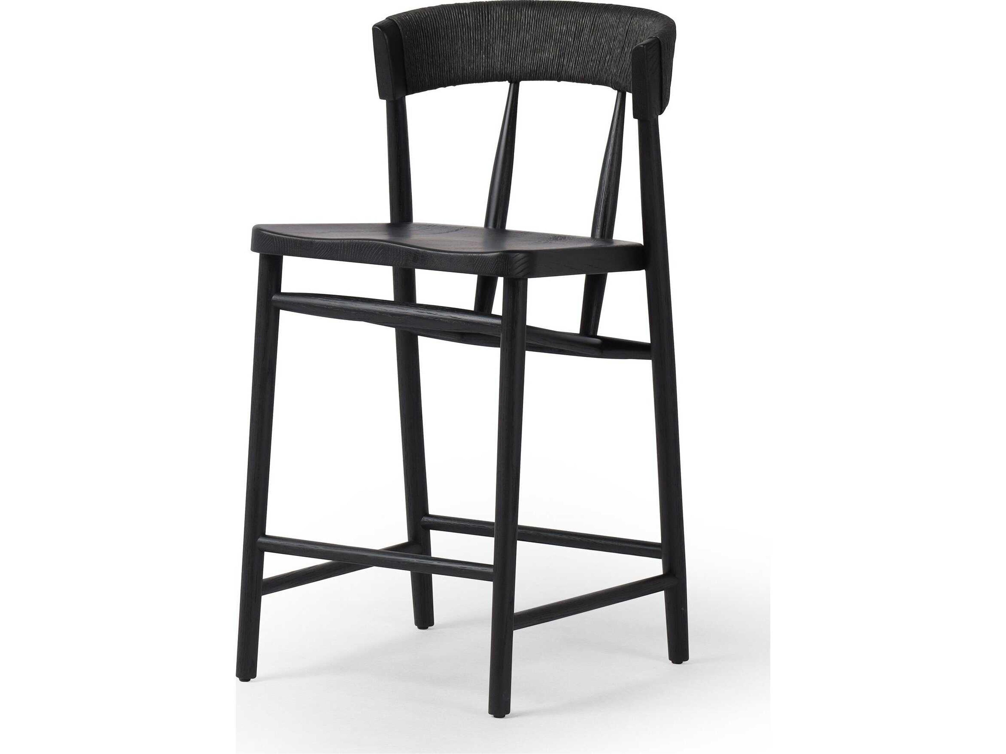 Allston Buxton Oak Wood Black Rush Counter Stool