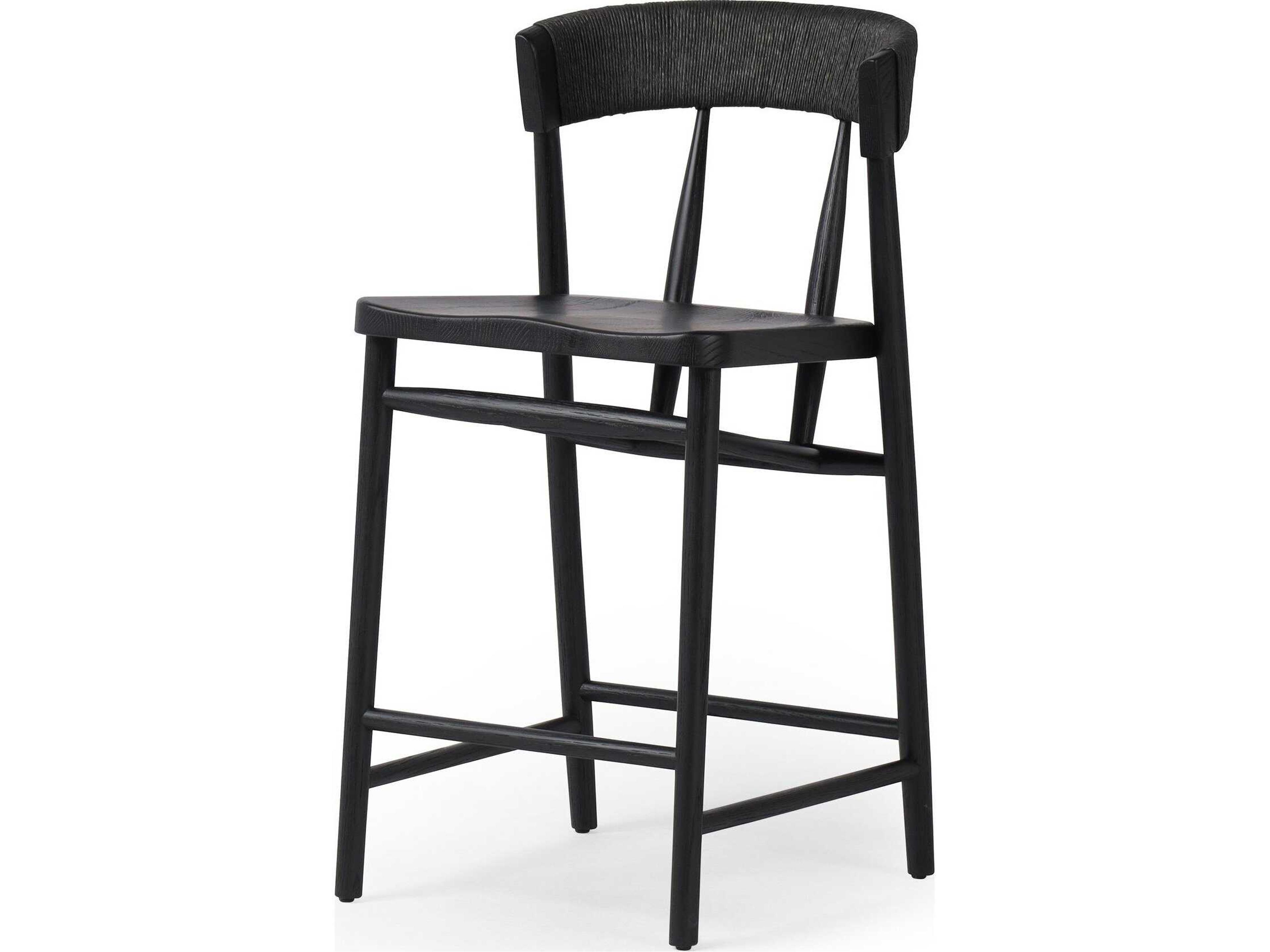Four Hands Allston Buxton Oak Wood Black Rush Counter Stool