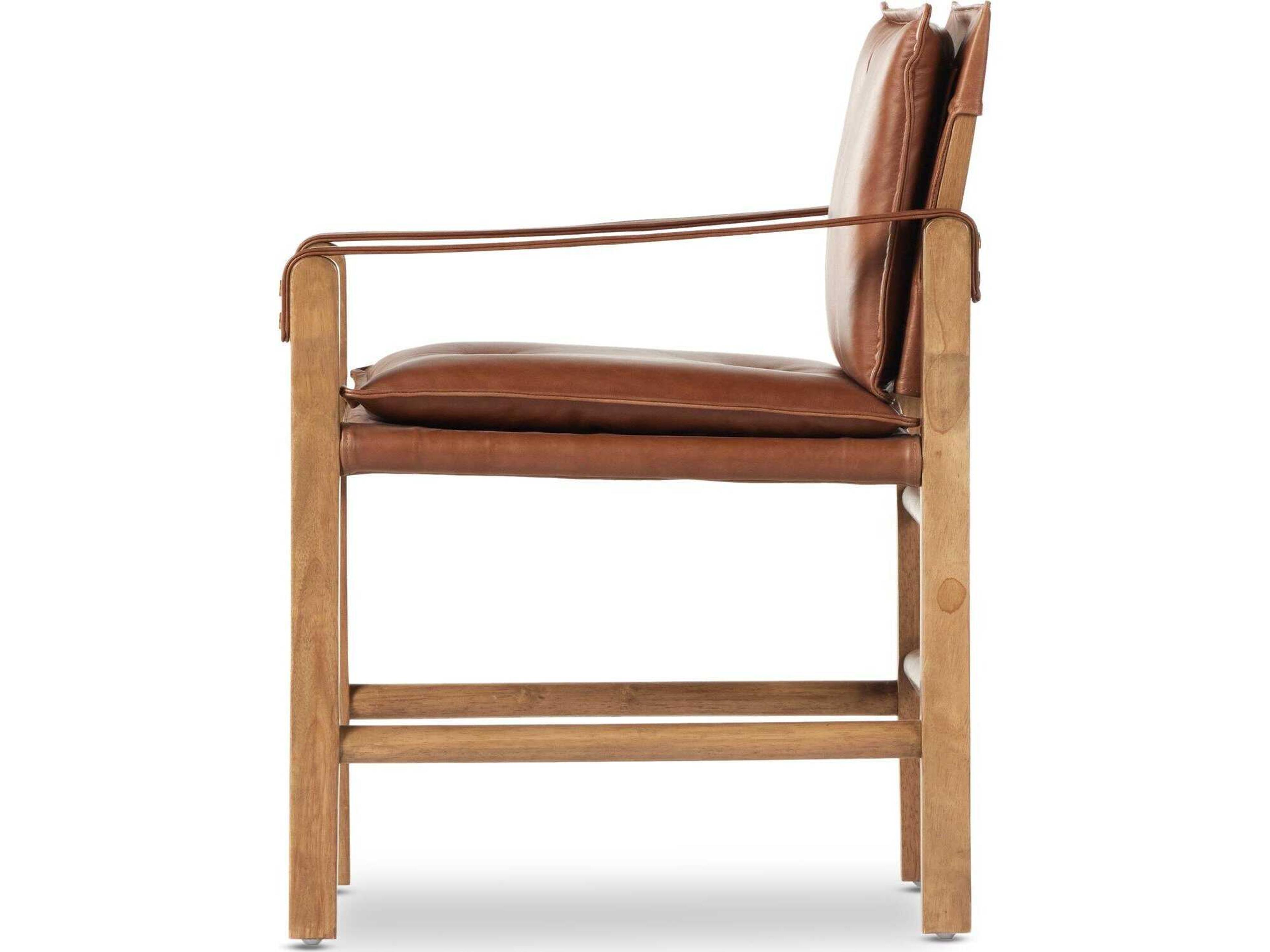 Four Hands Westgate Lenz Leather Parrawood Brown Upholstered Arm Dining Chair