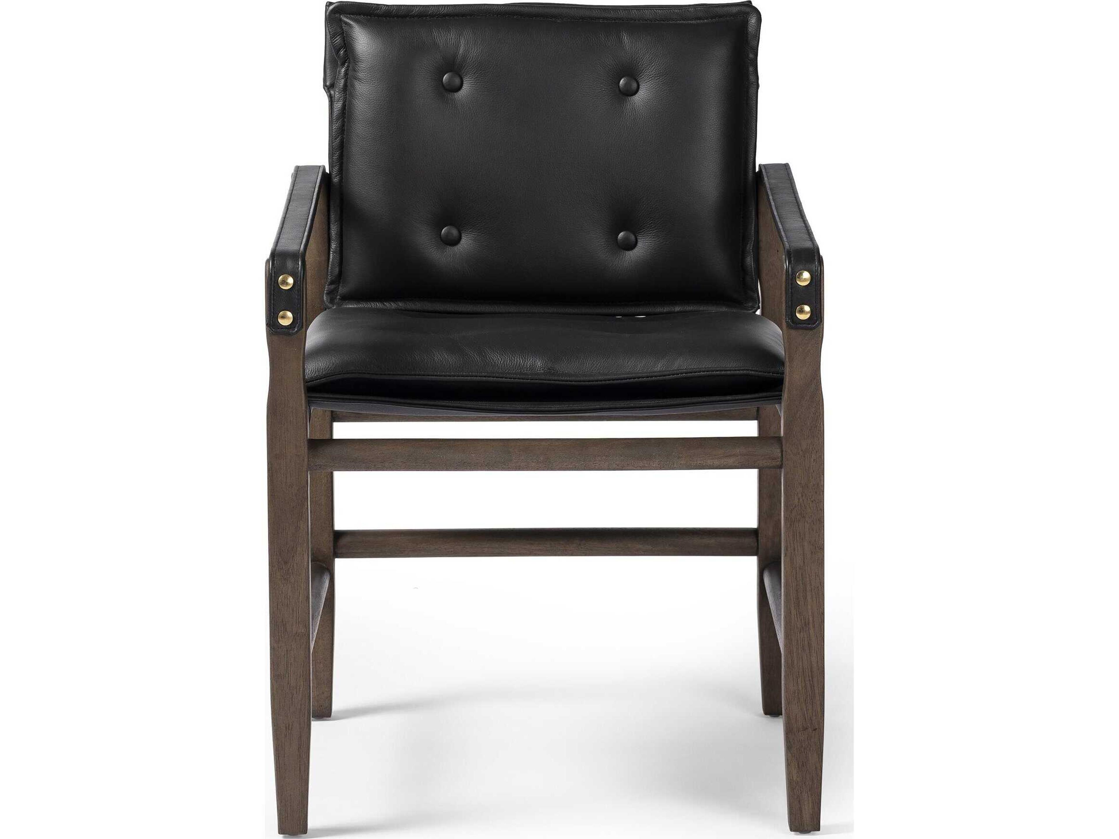 Four Hands Westgate Parrawood Black Leather Arm Dining Chair