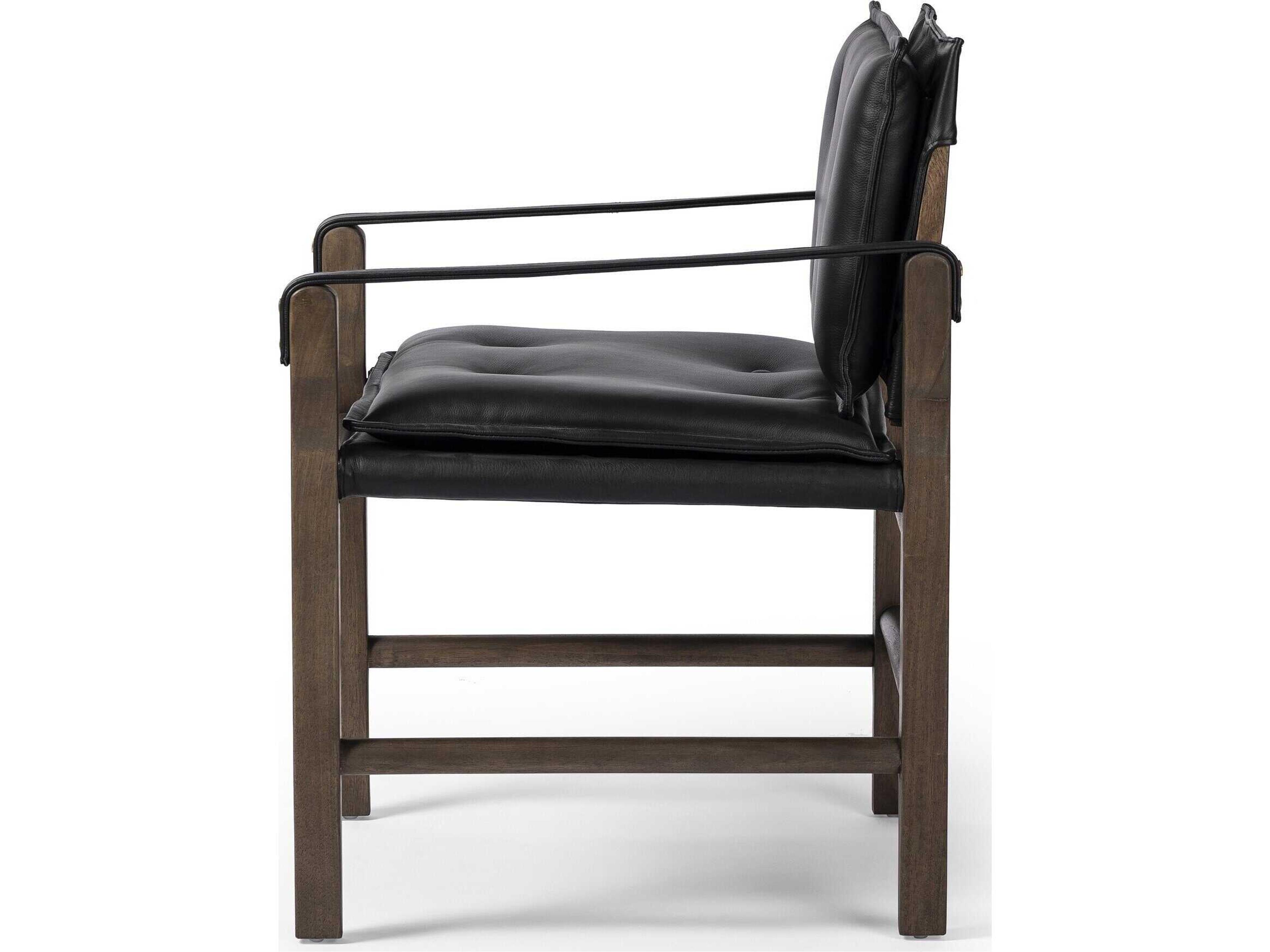 Four Hands Westgate Parrawood Black Leather Arm Dining Chair