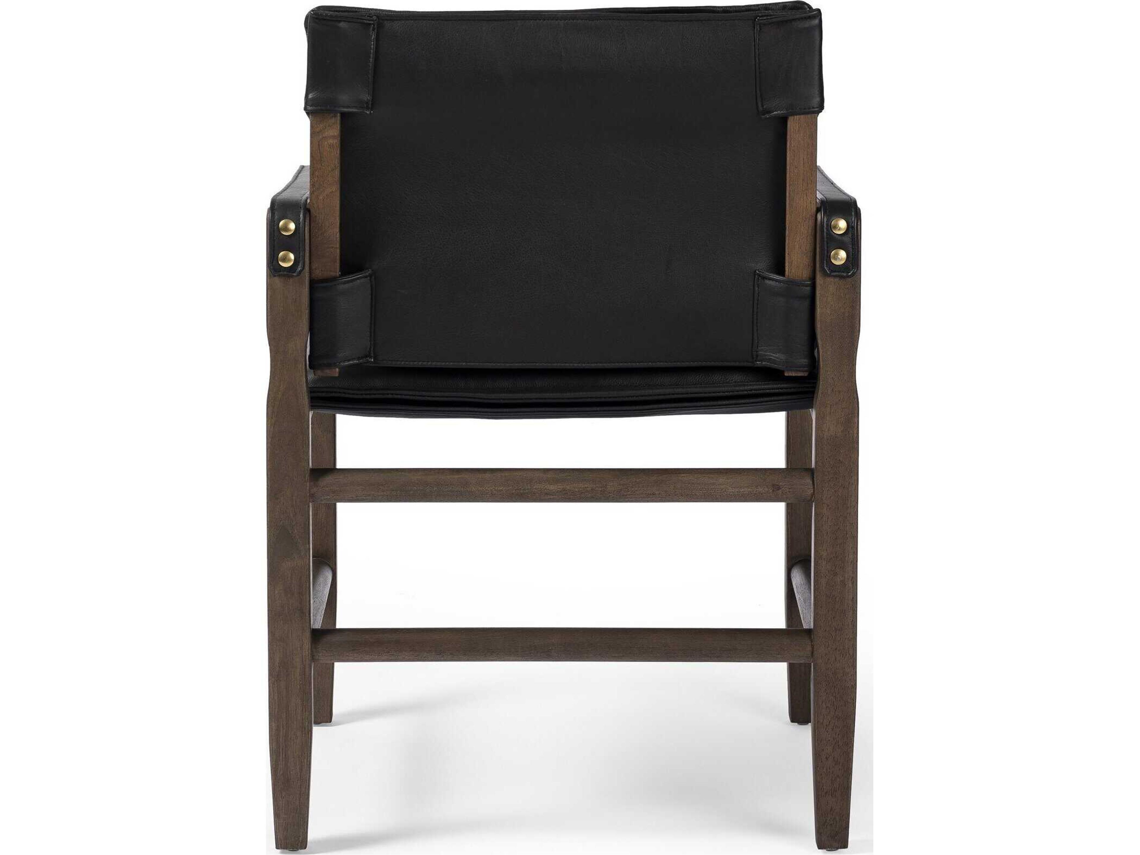 Four Hands Westgate Parrawood Black Leather Arm Dining Chair