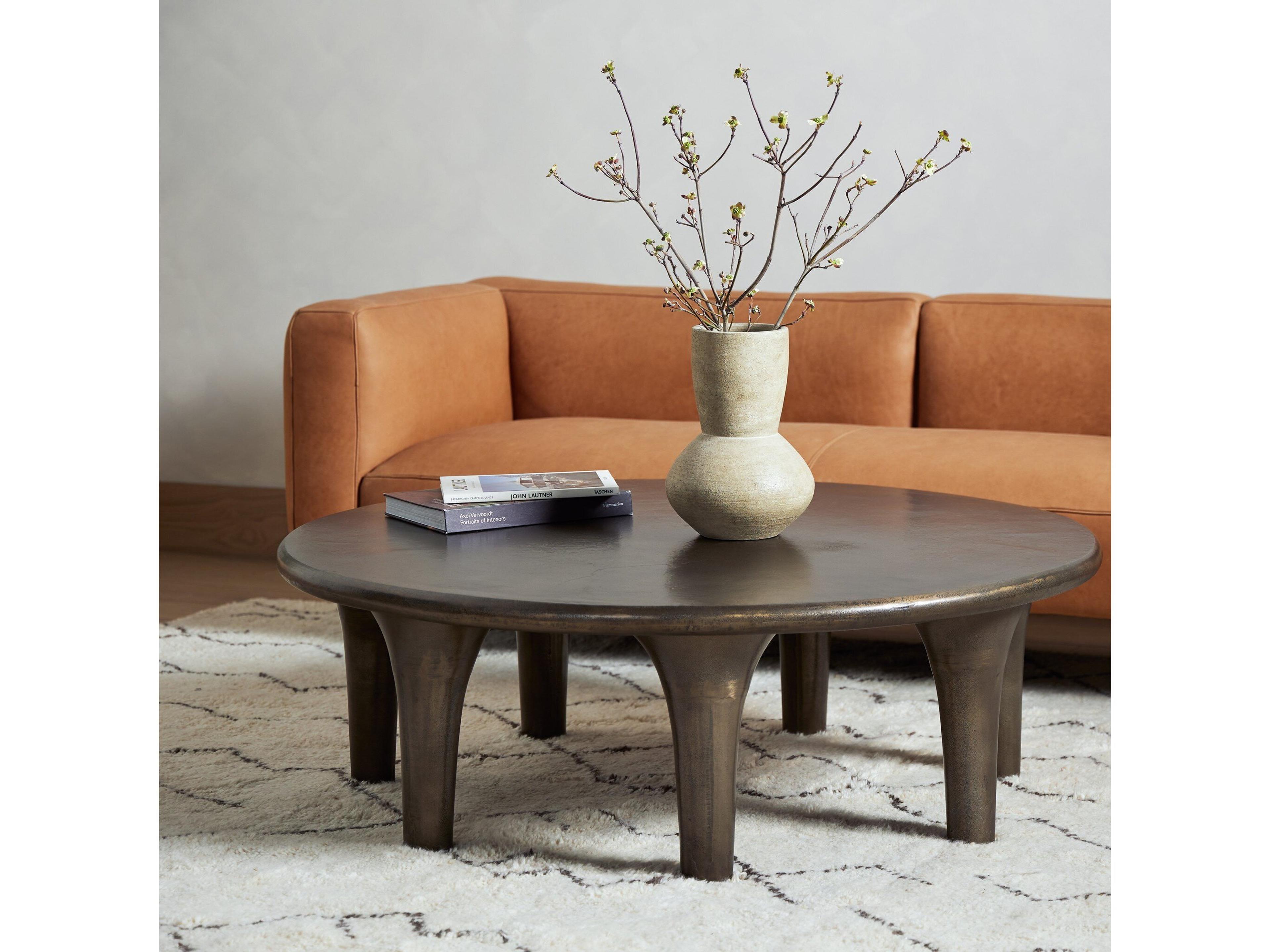 Four Hands Marlow Kelden Aged Bronze Round Wood Coffee Table
