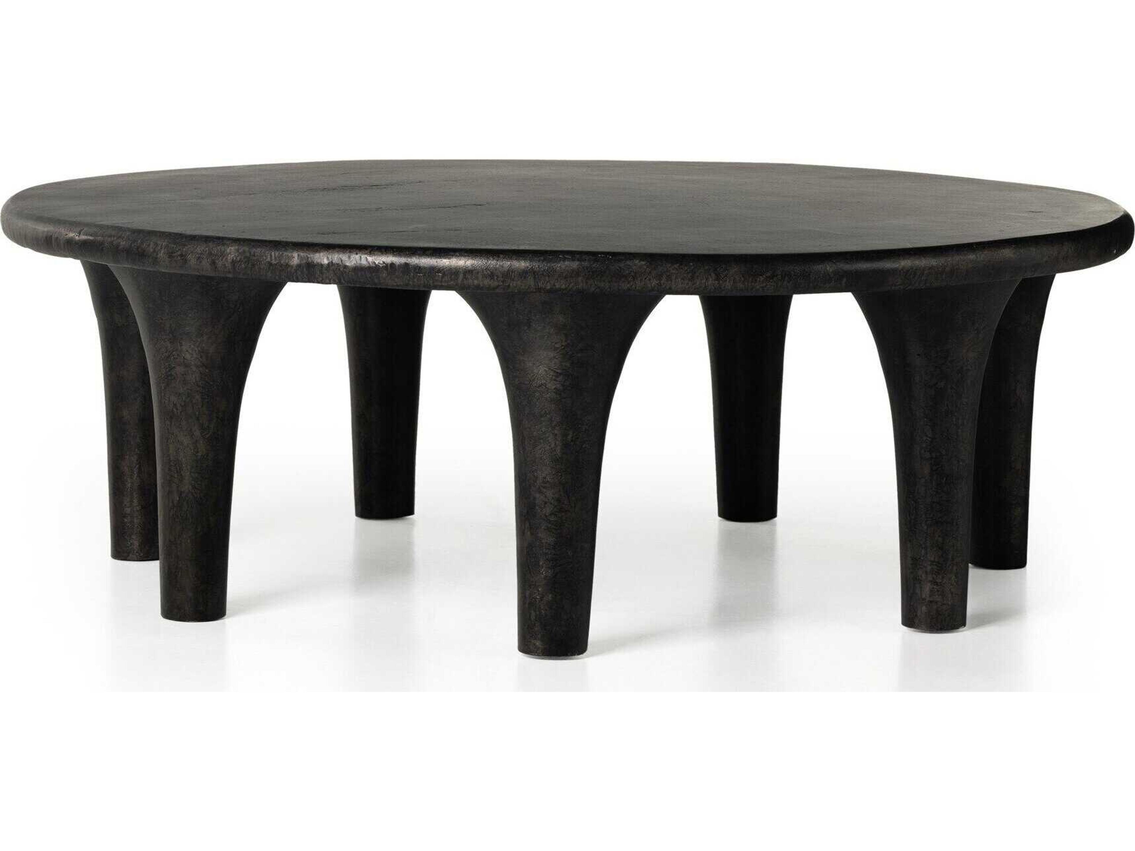 Four Hands Marlow Kelden Round Metal Raw Black Coffee Table