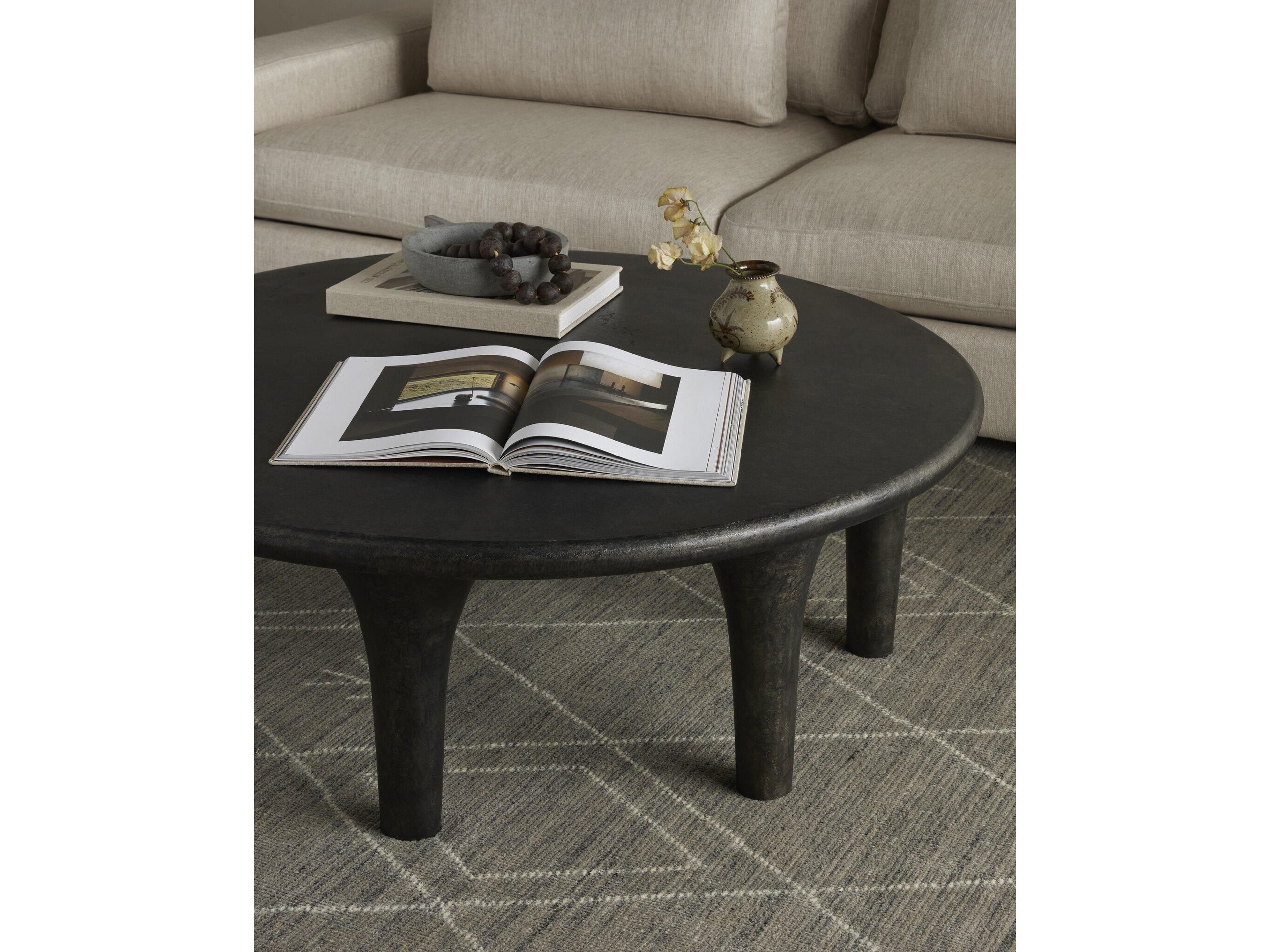 Four Hands Marlow Kelden Round Metal Raw Black Coffee Table