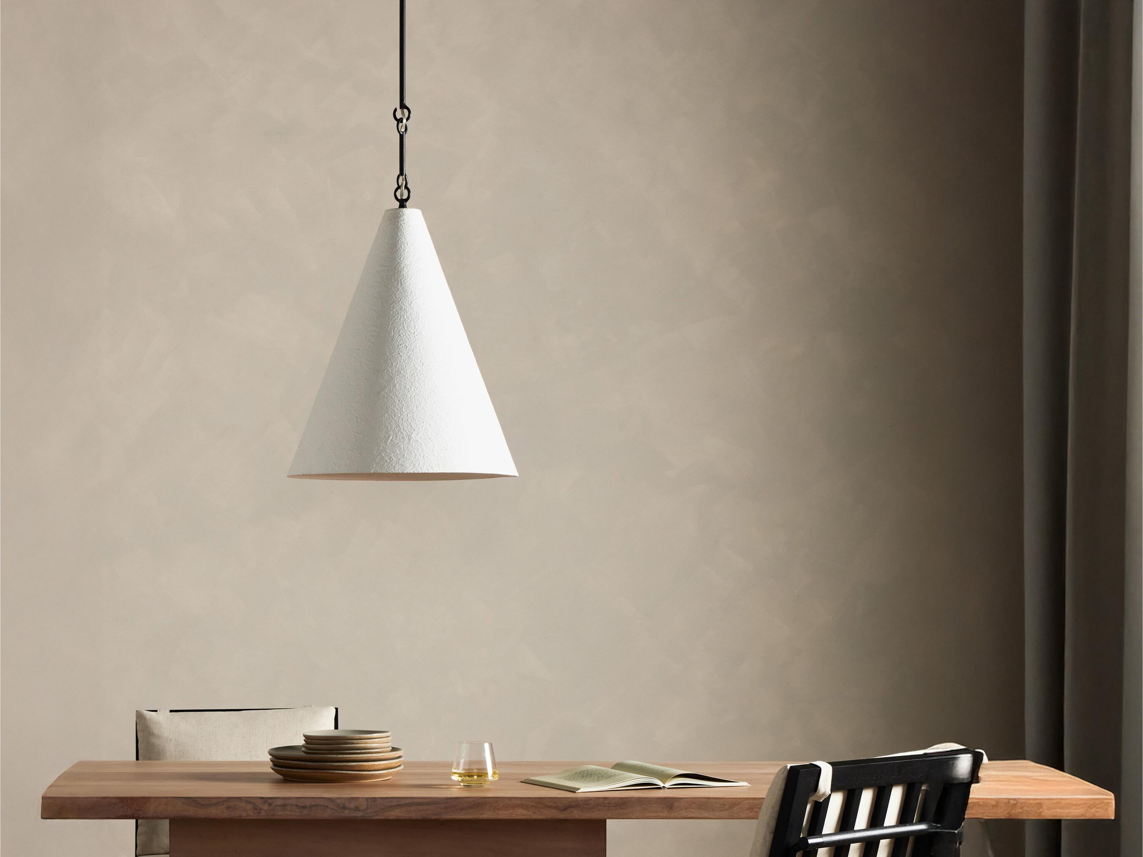 Four Hands Hutton 1-Lights Matte White Plaster Antiqued Iron Black Dome Pendant