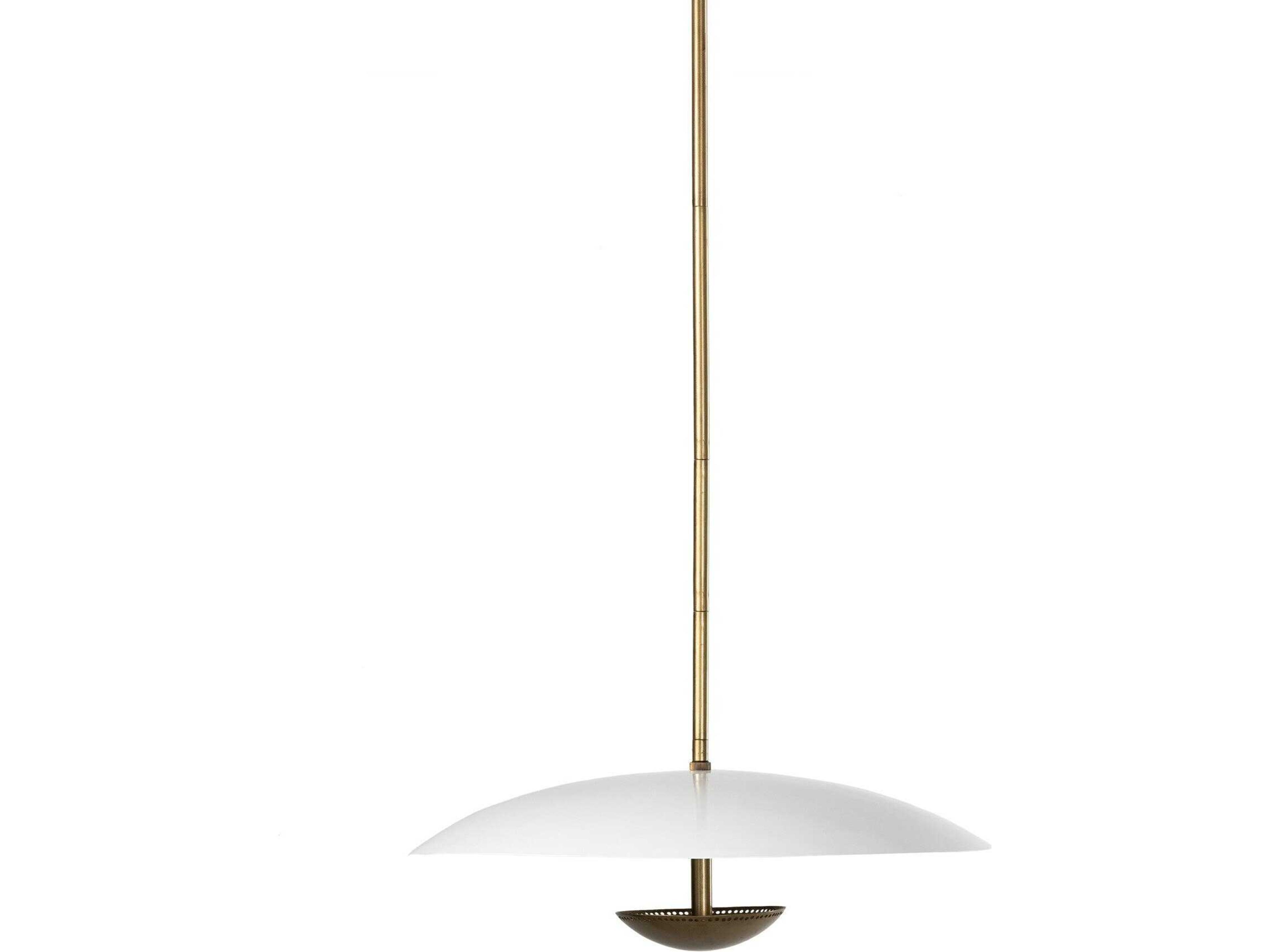 Four Hands Hutton 1-Light Antique Brass Cream White Bowl Linear Pendant