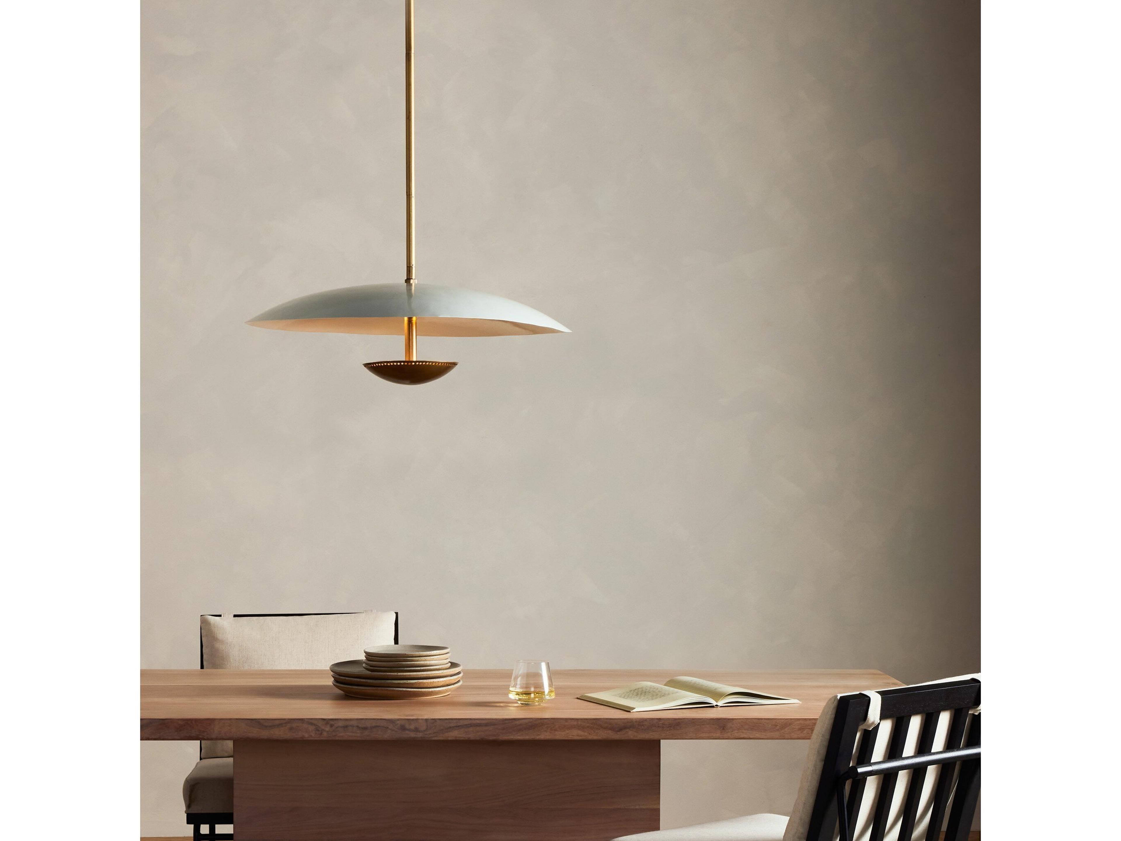 Four Hands Hutton 1-Light Antique Brass Cream White Bowl Linear Pendant