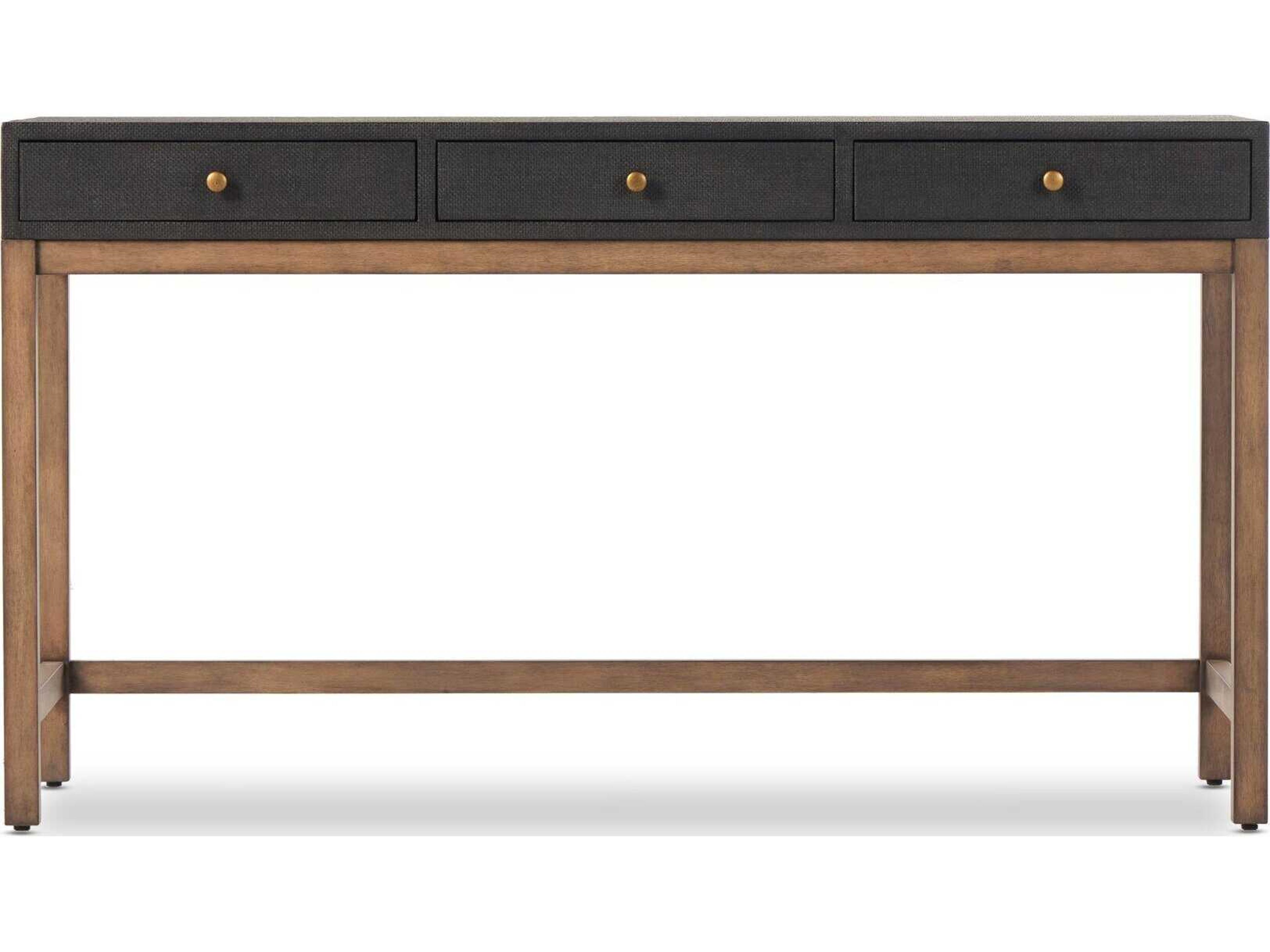 Four Hands Callahan Fiona Russet Mahogany Black Raffia Wood Writing Desk