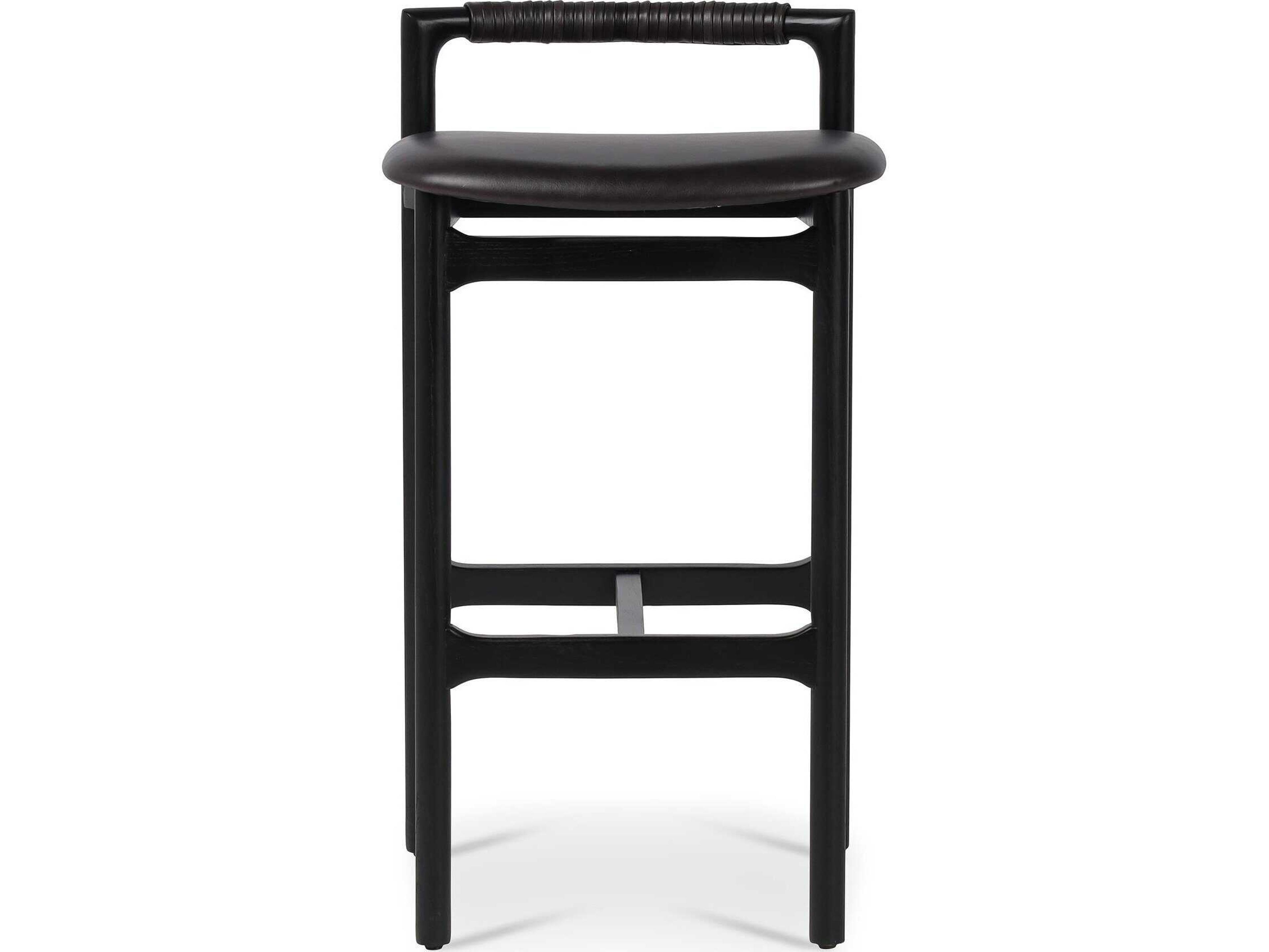Four Hands Allston Baden Sonoma Black Leather Bar Stool