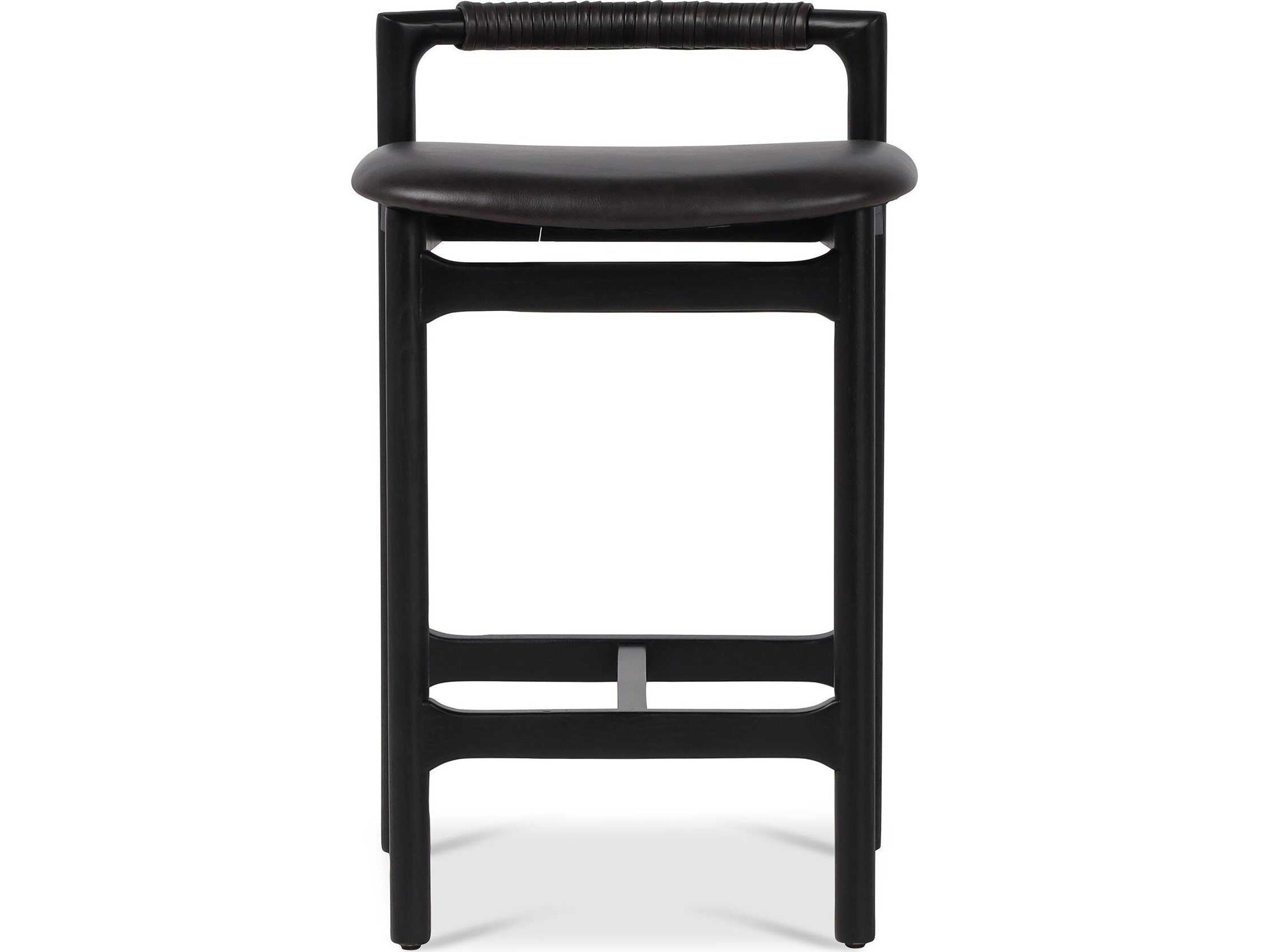Four Hands Allston Baden Sonoma Black Leather Counter Stool
