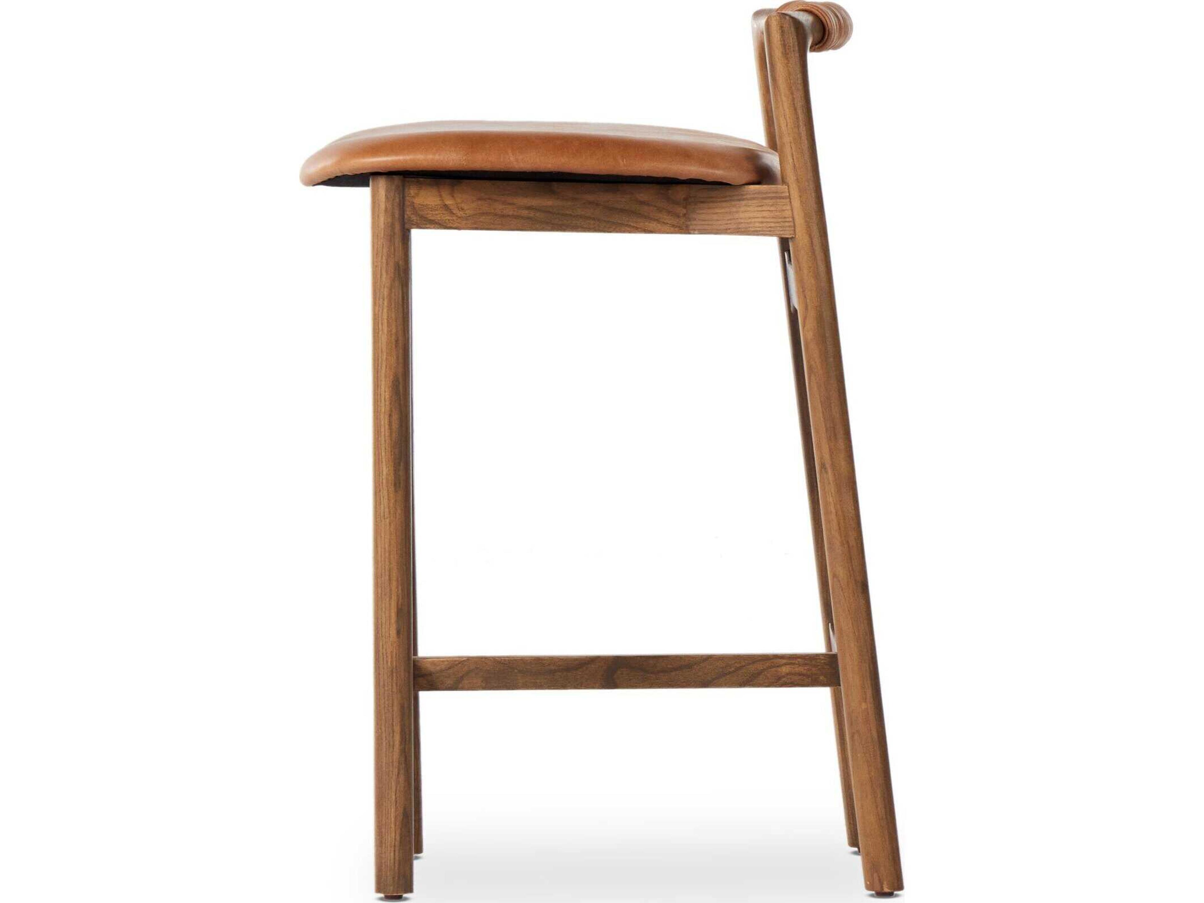 Four Hands Allston Baden Leather Solid Wood Haven Tobacco Lamont Nettlewood Counter Stool