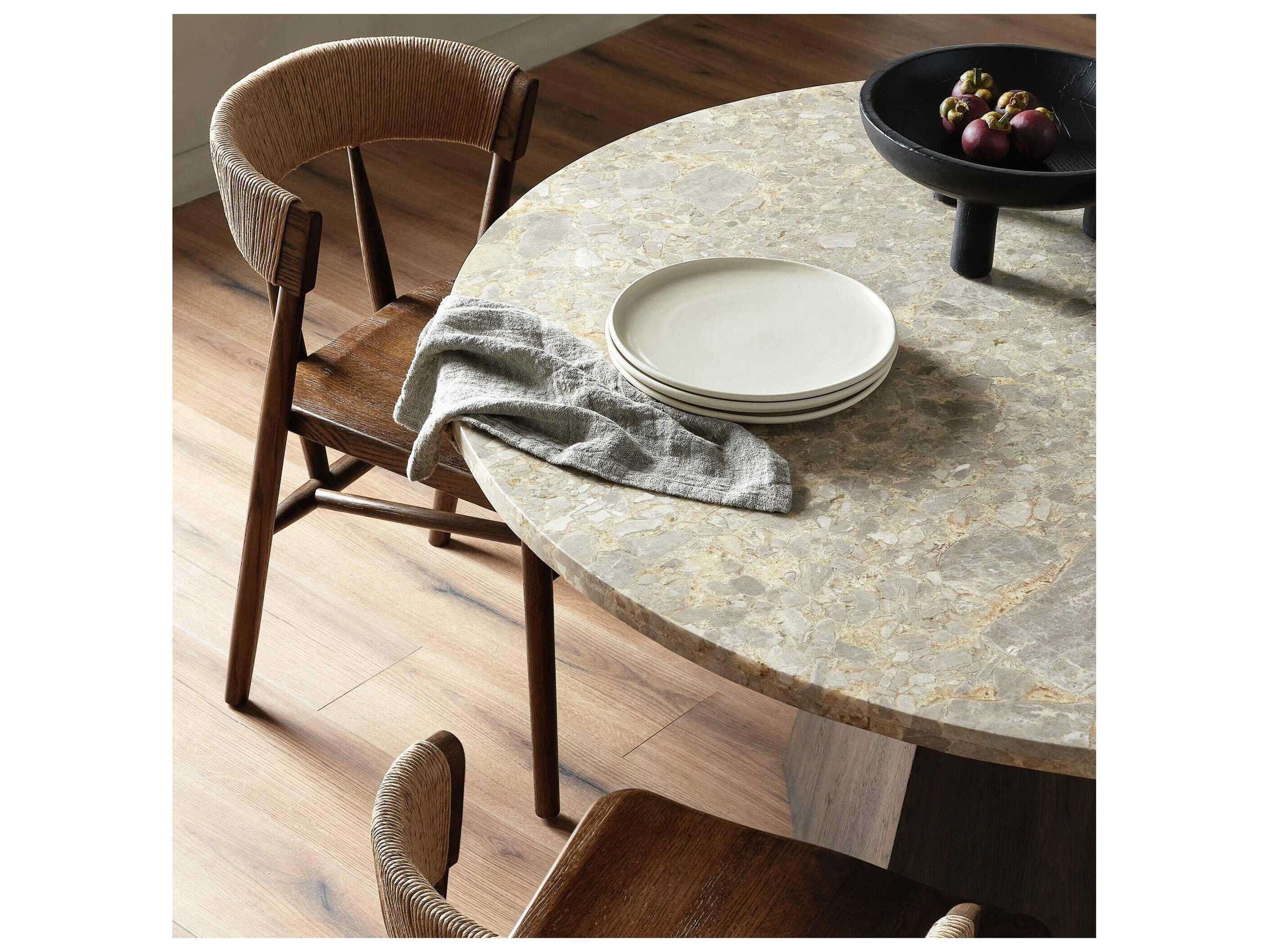 Four Hands Rockwell Brisa Round Stone Grey Tobacco Oak Dune Onyx Dining Table