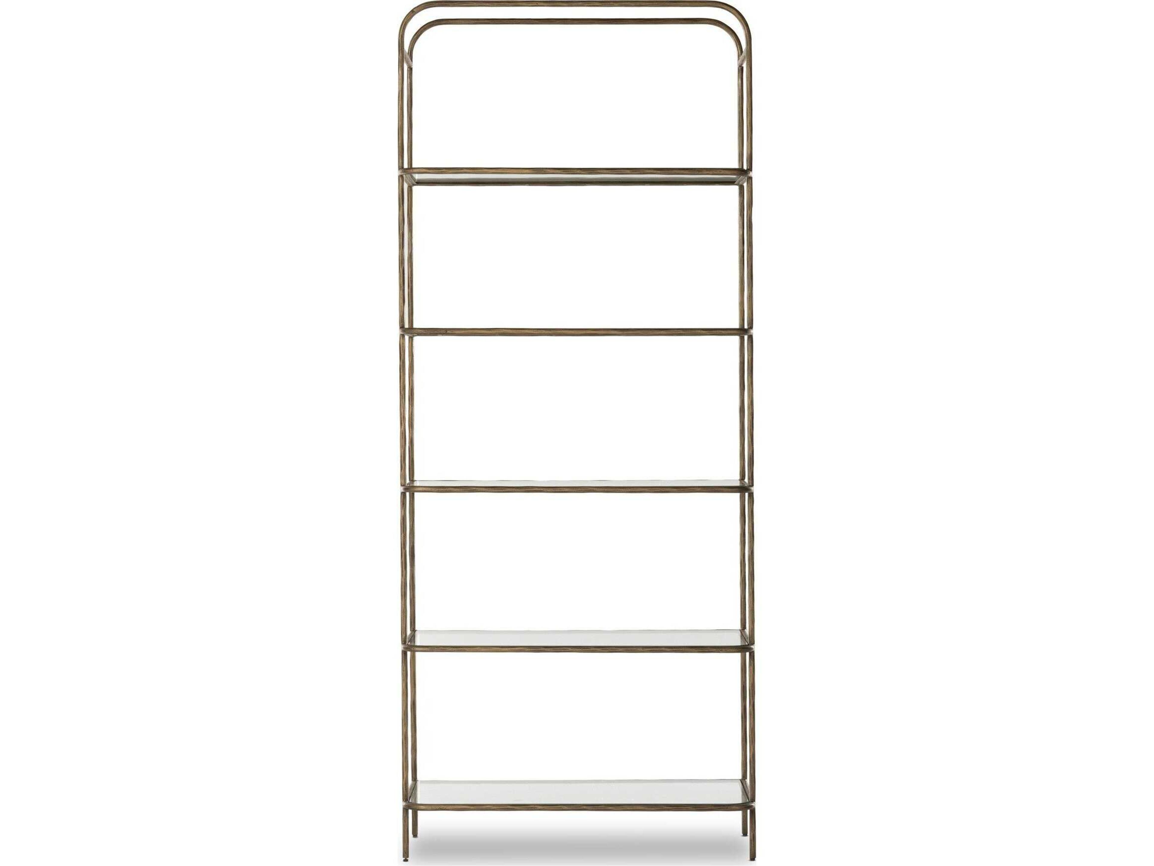 Four Hands Element Hammered Aged Brass Clear Glass Bookcase
