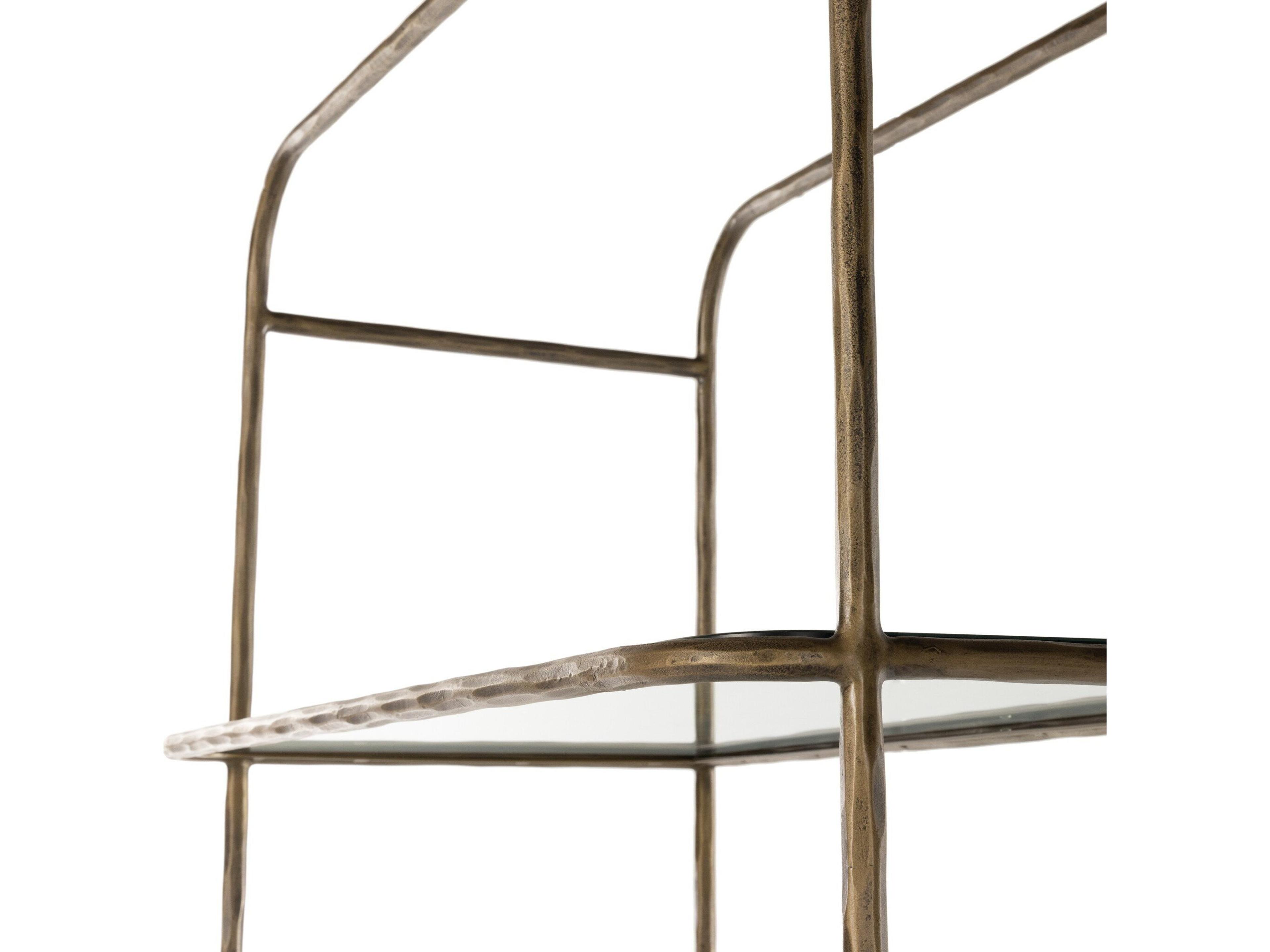 Four Hands Element Hammered Aged Brass Clear Glass Bookcase