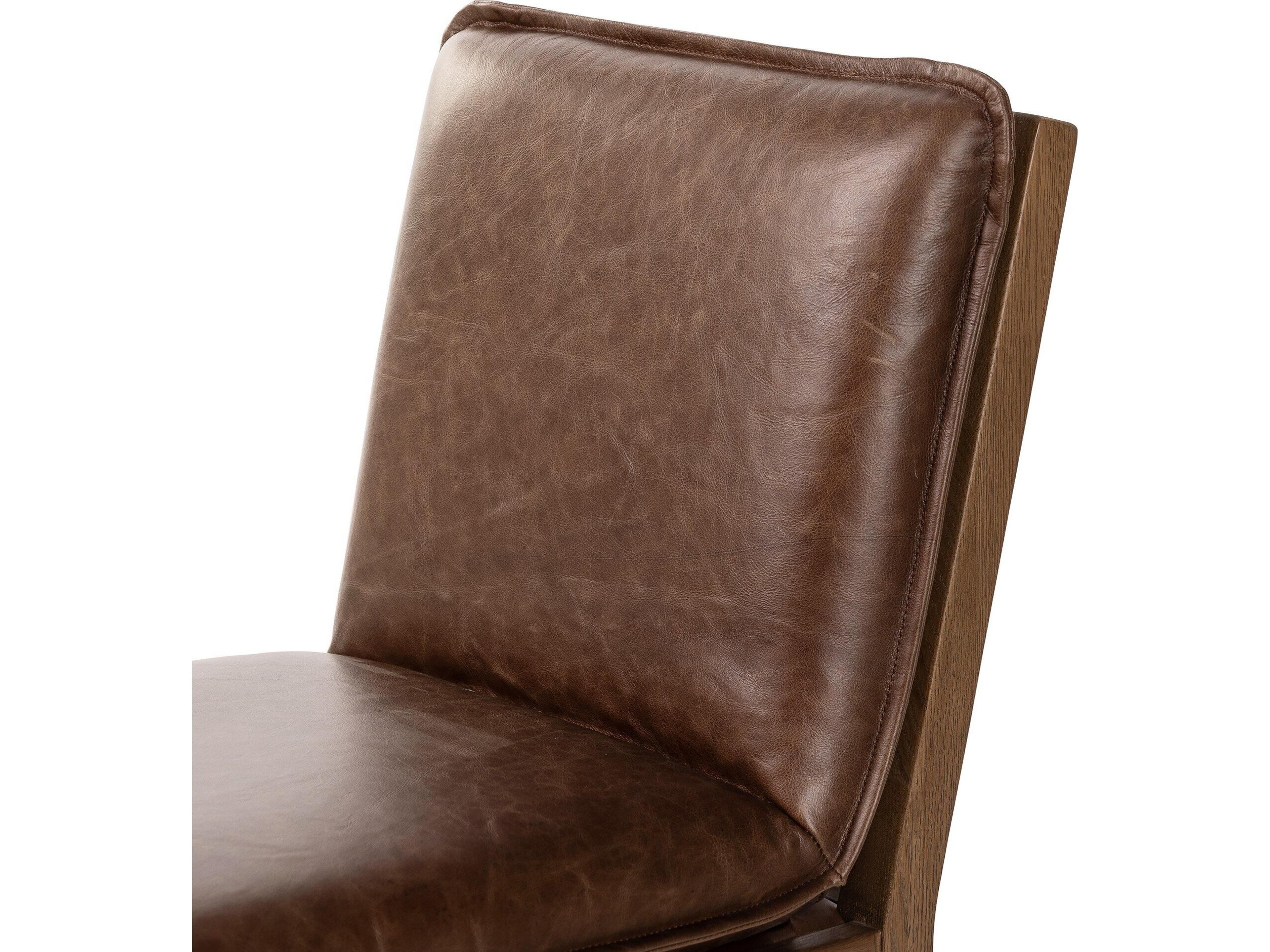 Four Hands Ashford Oak Wood Brown Leather Side Dining Chair