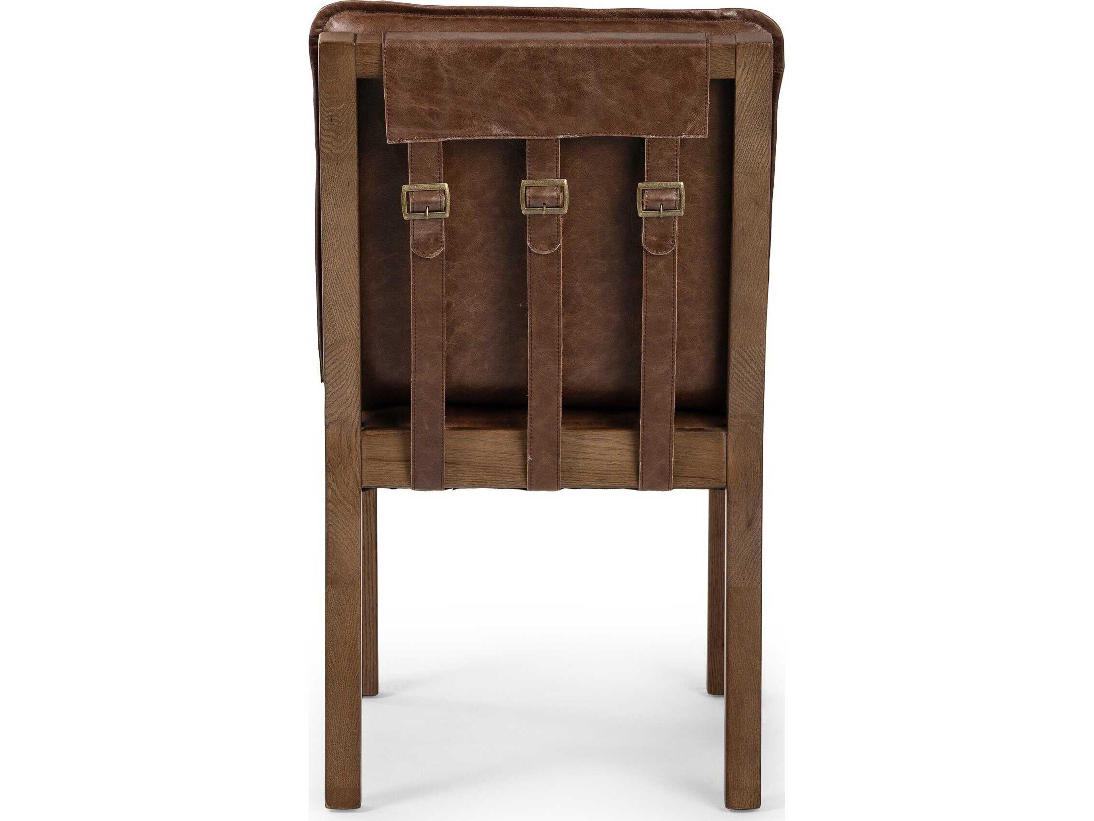 Four Hands Ashford Oak Wood Brown Leather Side Dining Chair