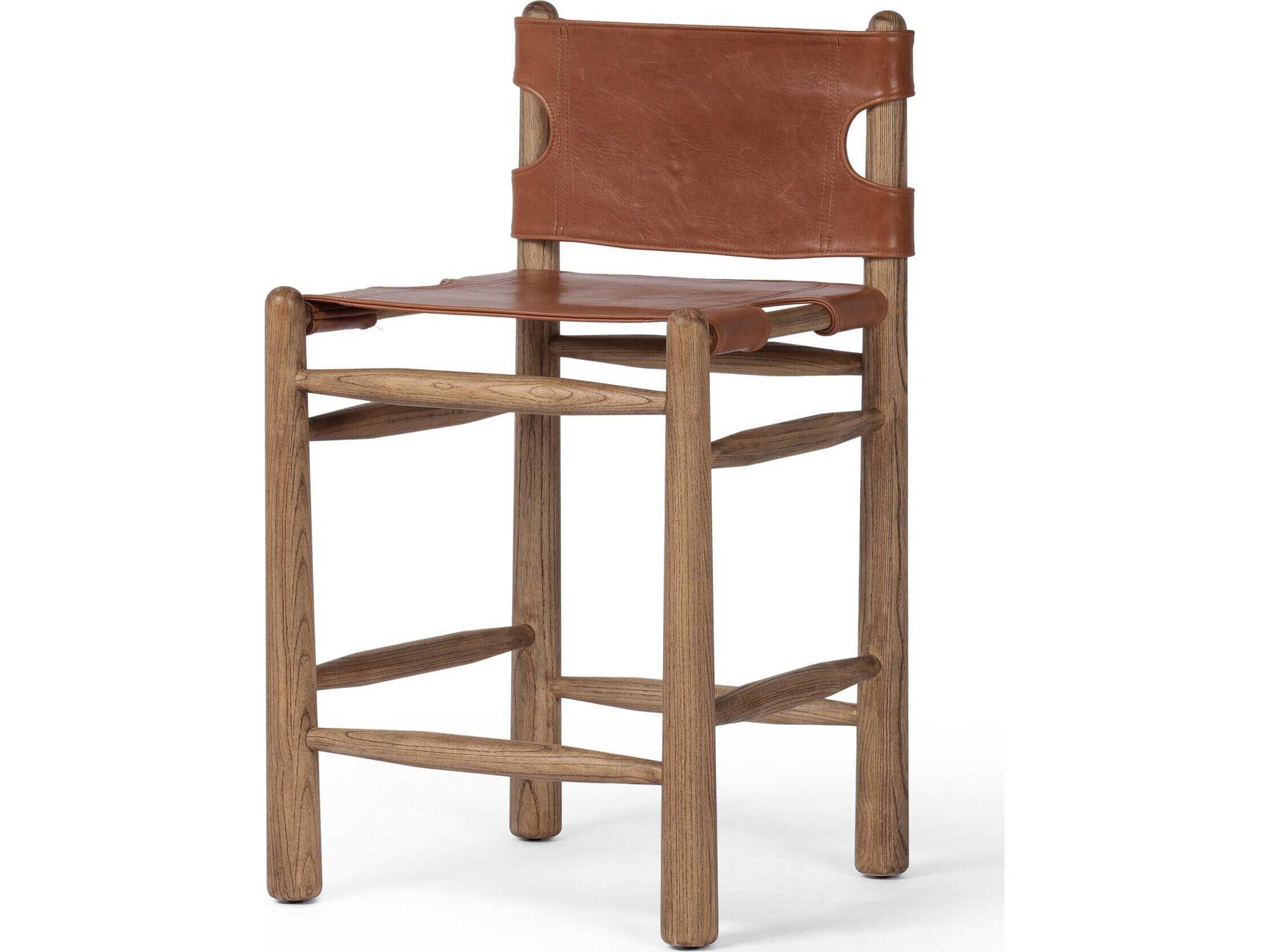 Luxecor Globetrotter Nino Leather Solid Wood Dakota Tobacco Toasted Nettlewood Counter Stool