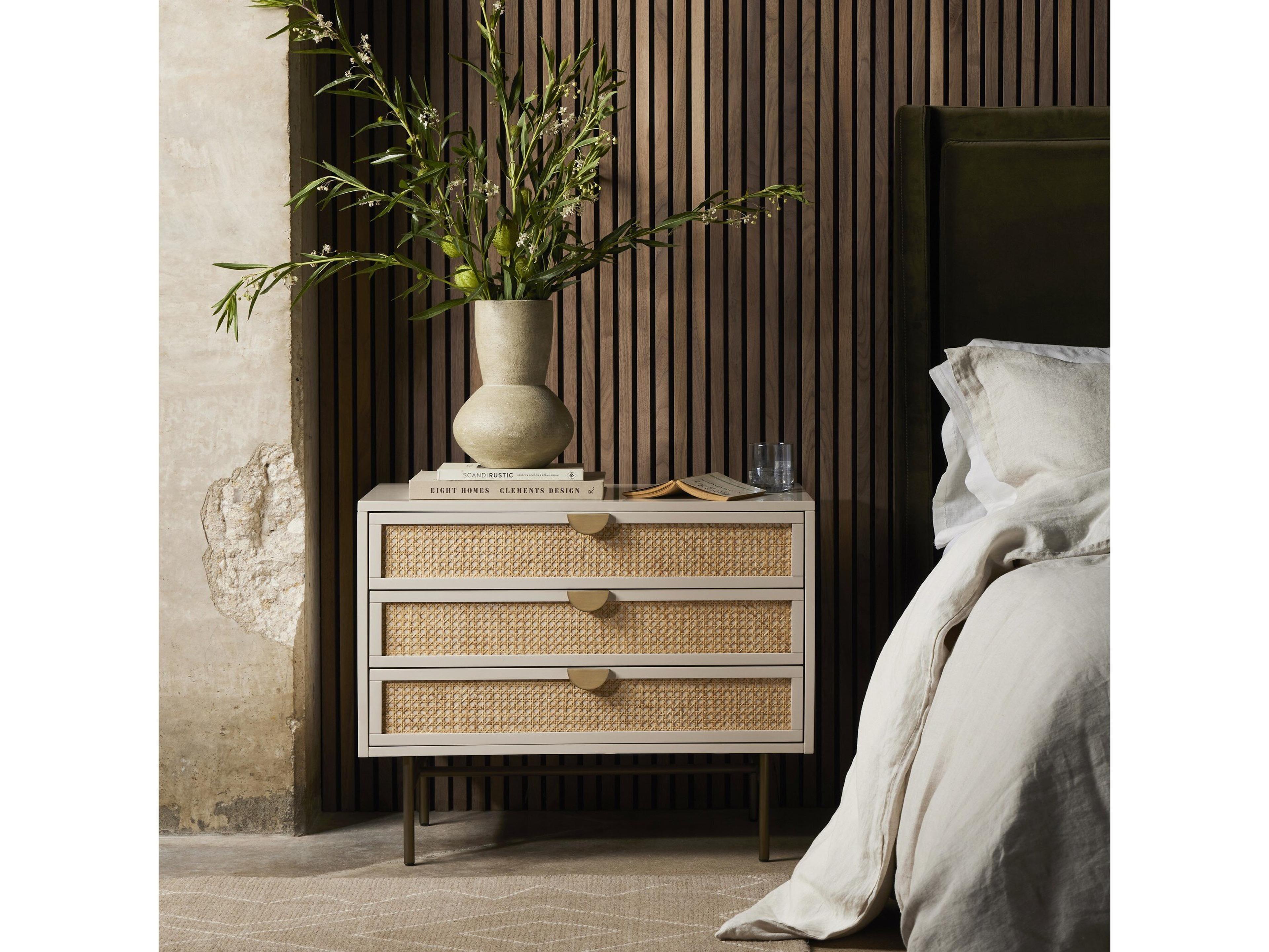 Four Hands Belfast Luella Matte Alabaster Hardwood Large Nightstand