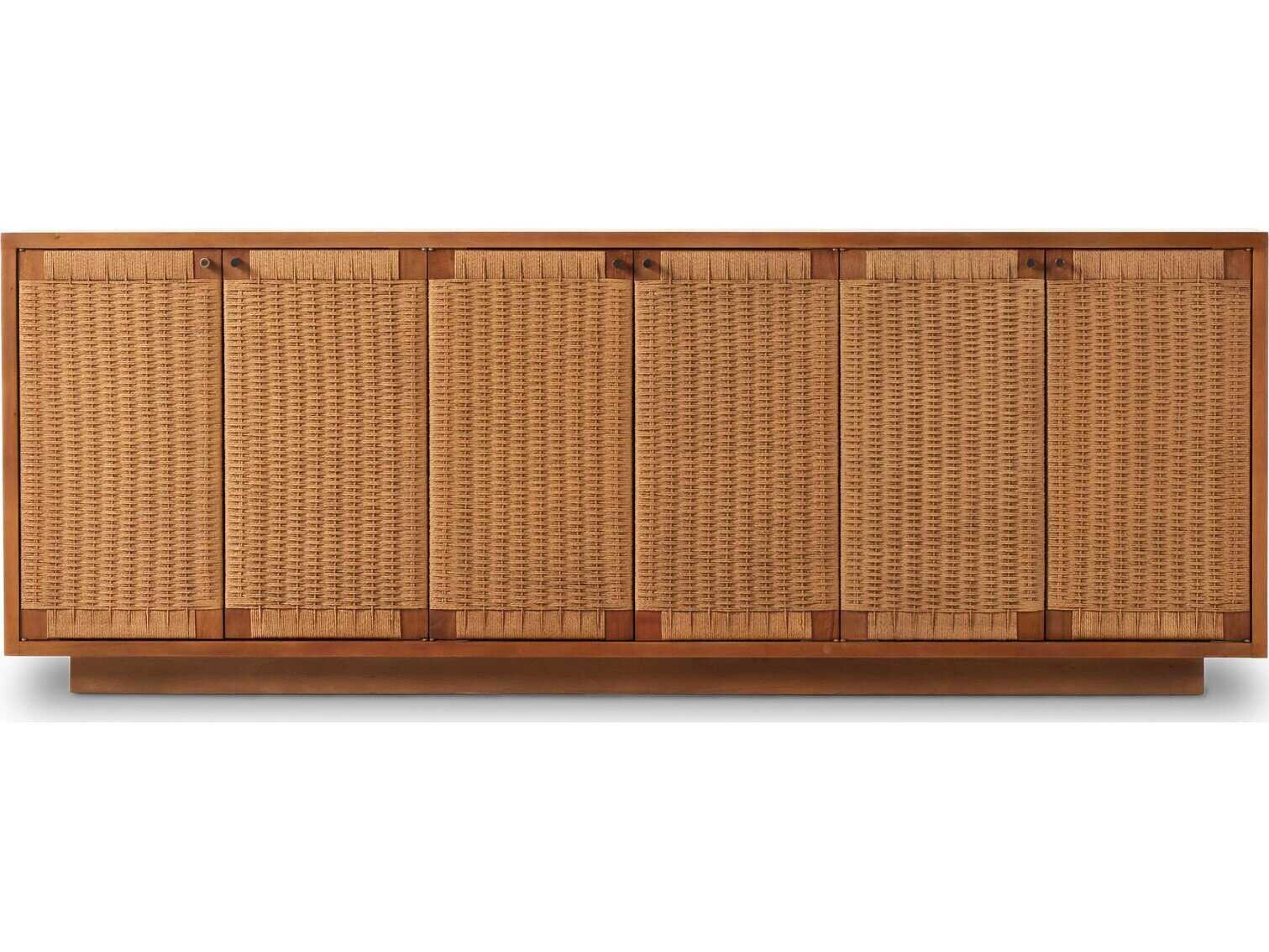 Four Hands Slayton Macklin 82" Mahogany Wood Light Natural Paper Rush Brass Sideboard