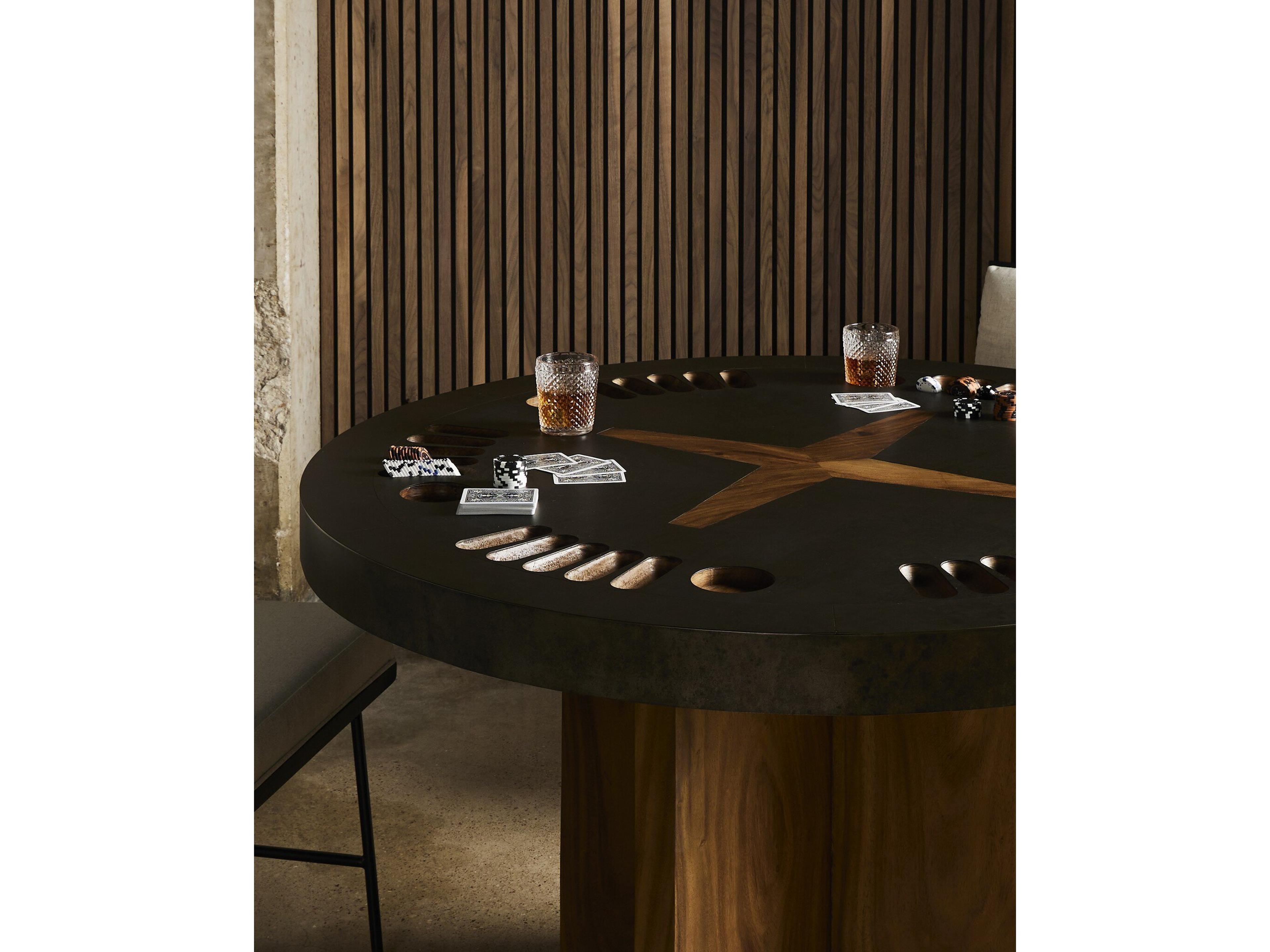 Four Hands Wesson Natural Brown Guanacaste Aged Metal Poker Game Table